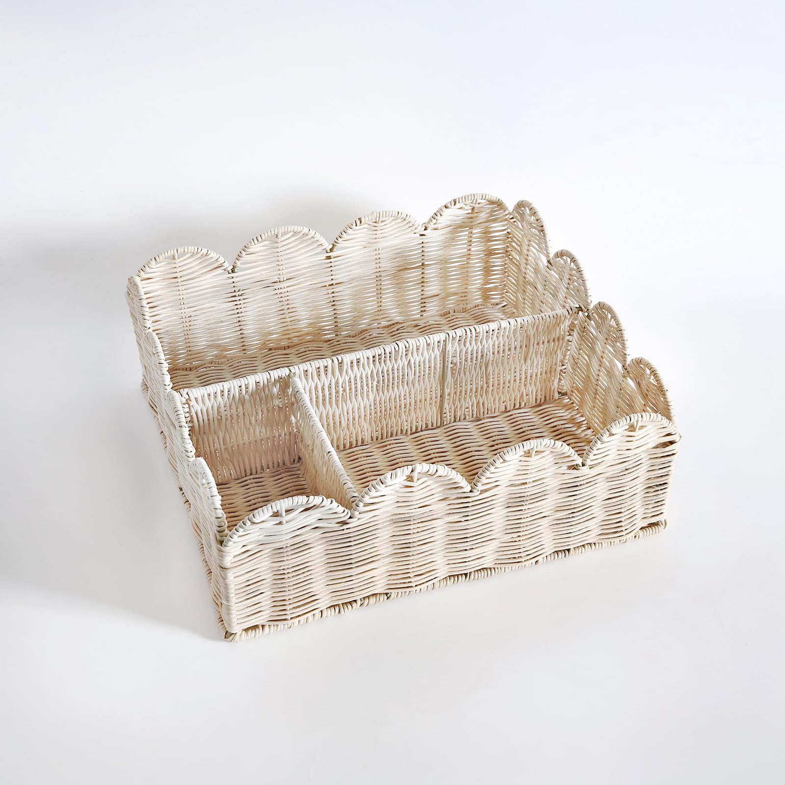 Divided Scalloped Basket,Wicker Diaper Caddy Scalloped Baske,Woven