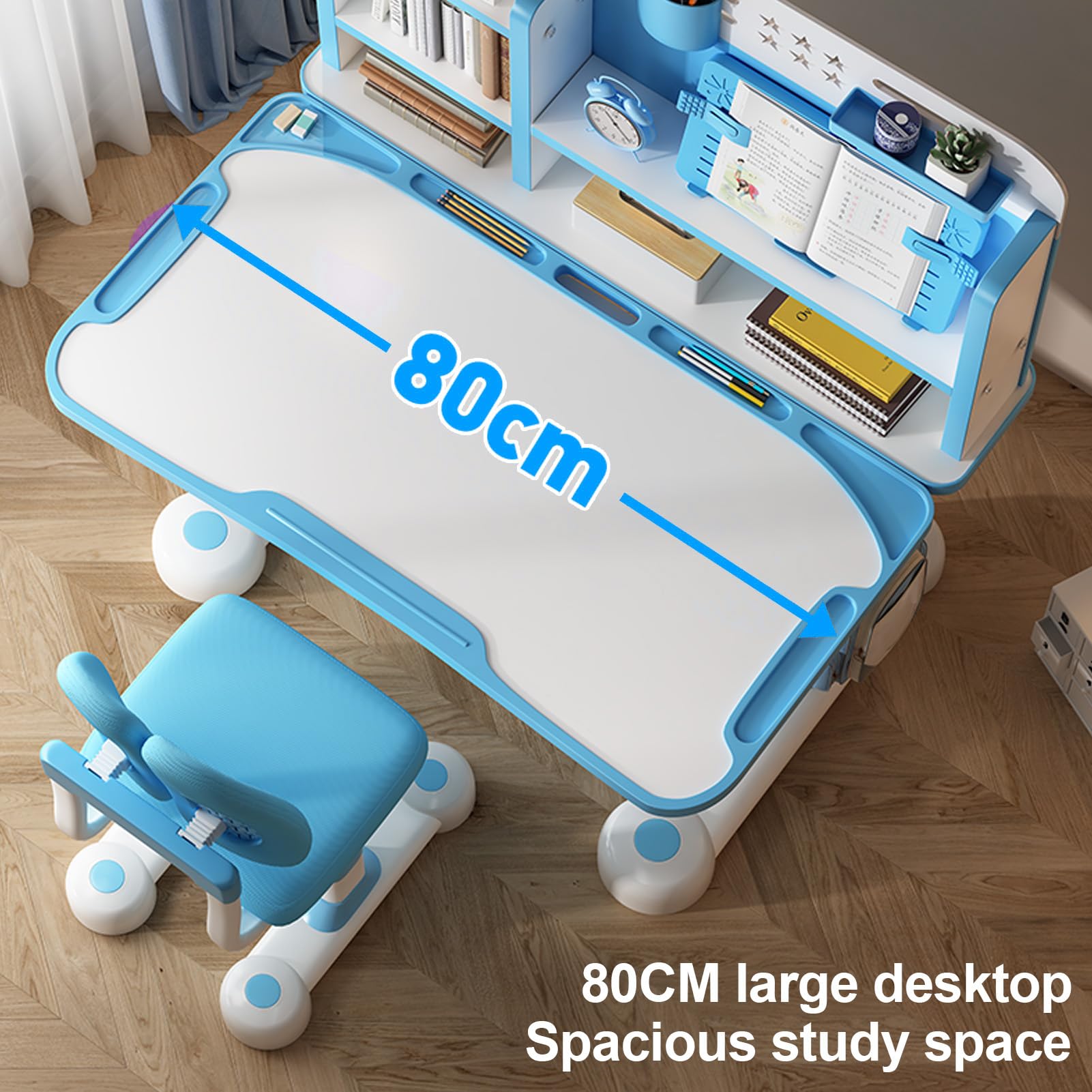 Height Adjustable Kids Desk and Chair Set with Storage
