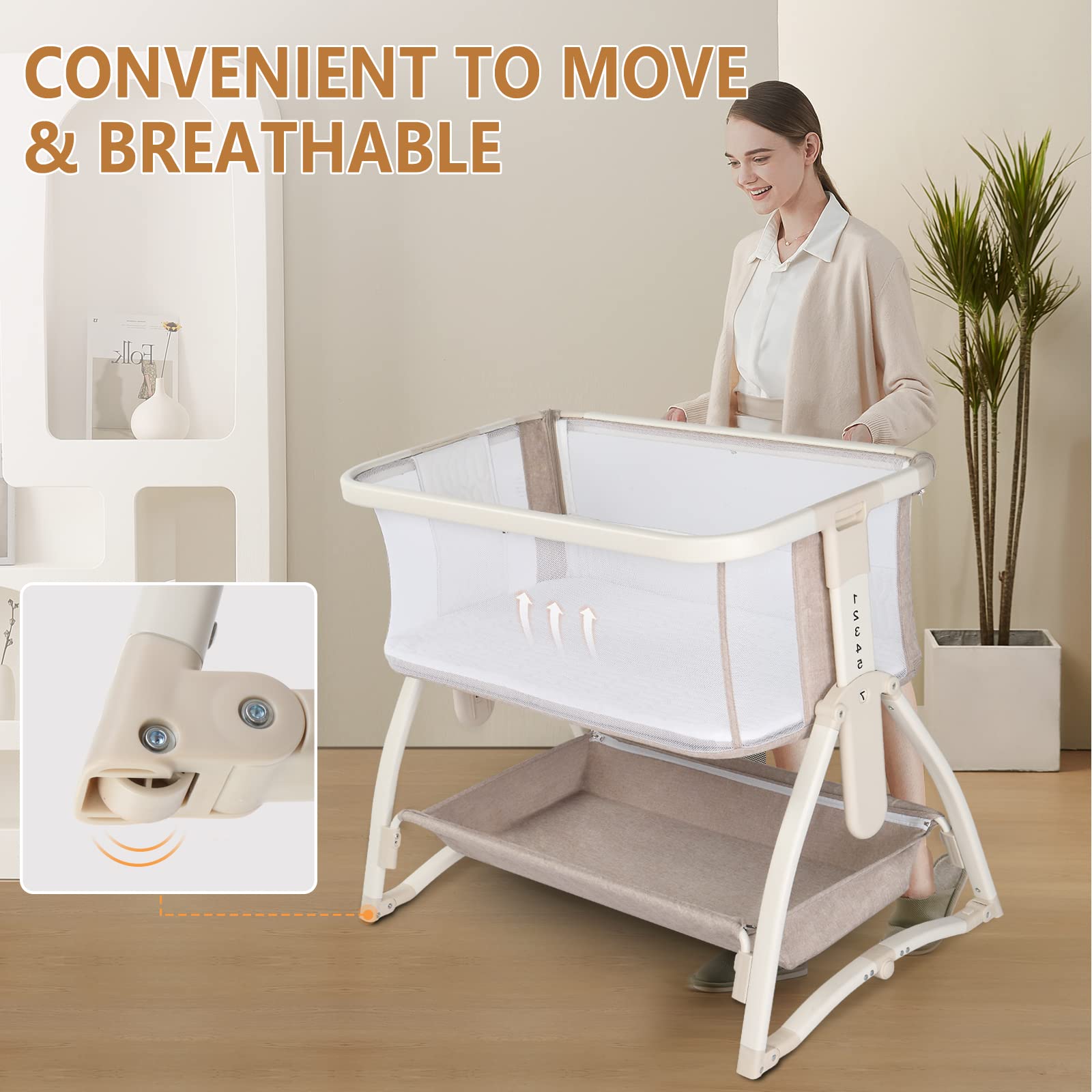 Bedside Baby Bassinet with Wheels