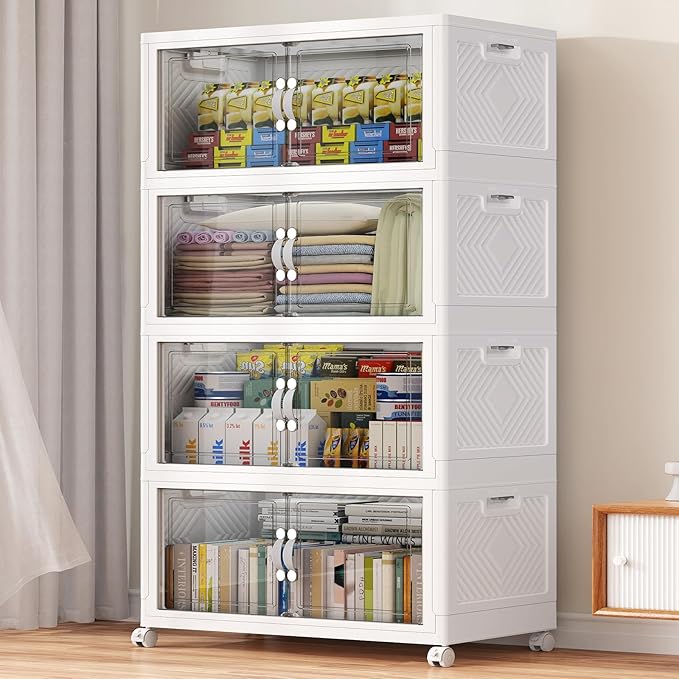 300QT Extra Large Stackable Storage Bins, 75Gal Clear Plastic Closet Organizer Cabinet