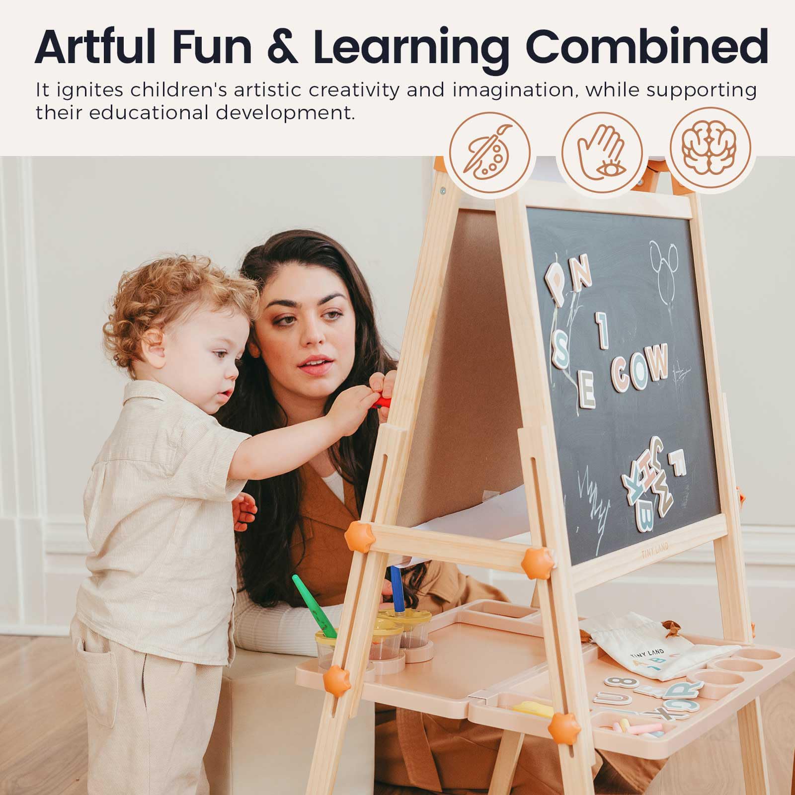 Double-Sided Magnetic Wooden Kids Art Easel with Paper Roll