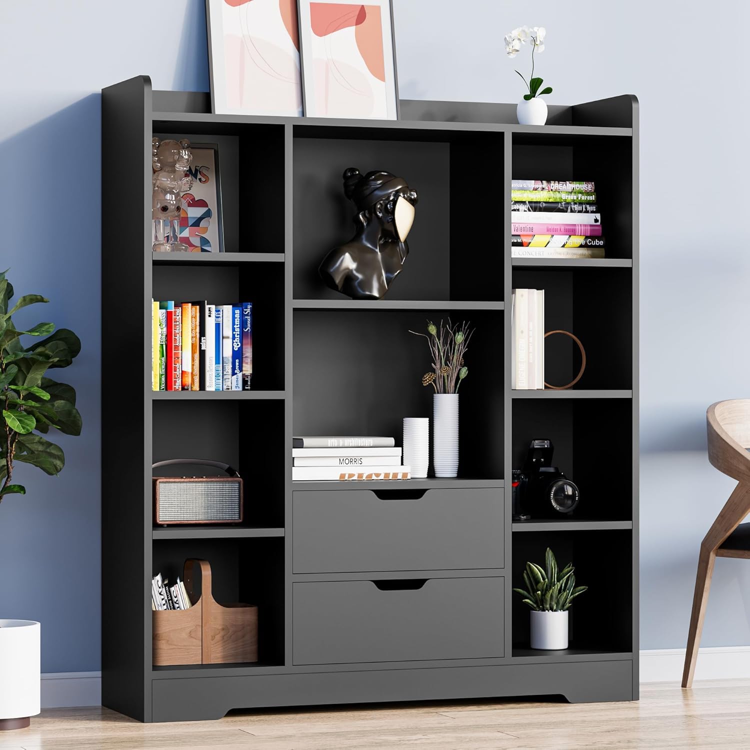 Kids Bookshelf Storage Organizer with 10 Cubes and 2 Drawers