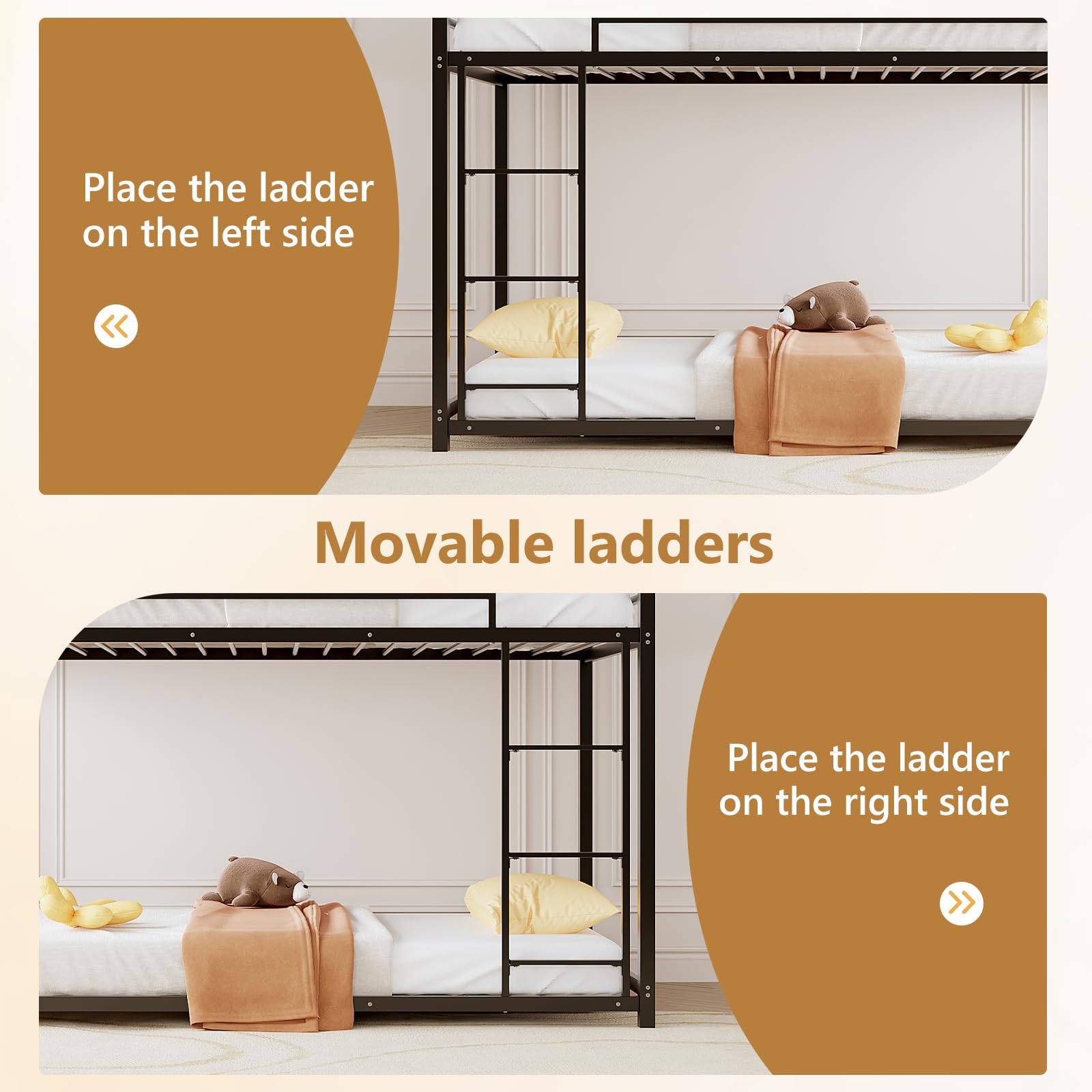 Twin Over Twin Metal Bunk Bed with Safety Guardrails