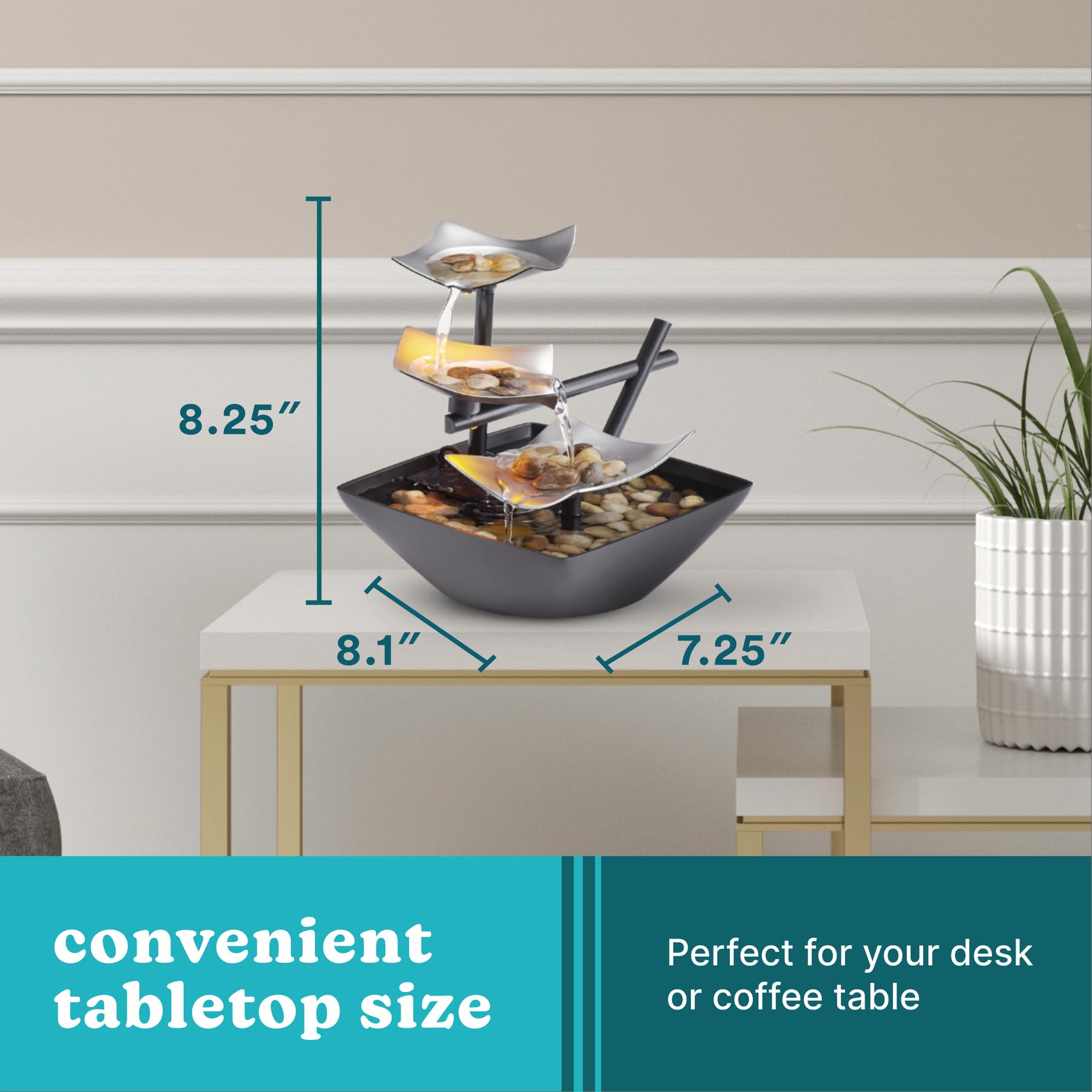 Tabletop Water Fountain with LED Light and Natural Stones