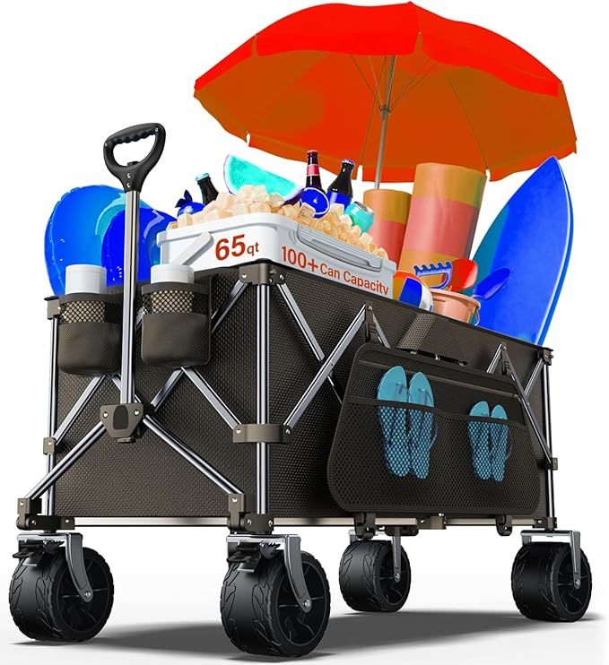Collapsible Wagon, 440lbs Foldable Wagons Carts with Big Wheels