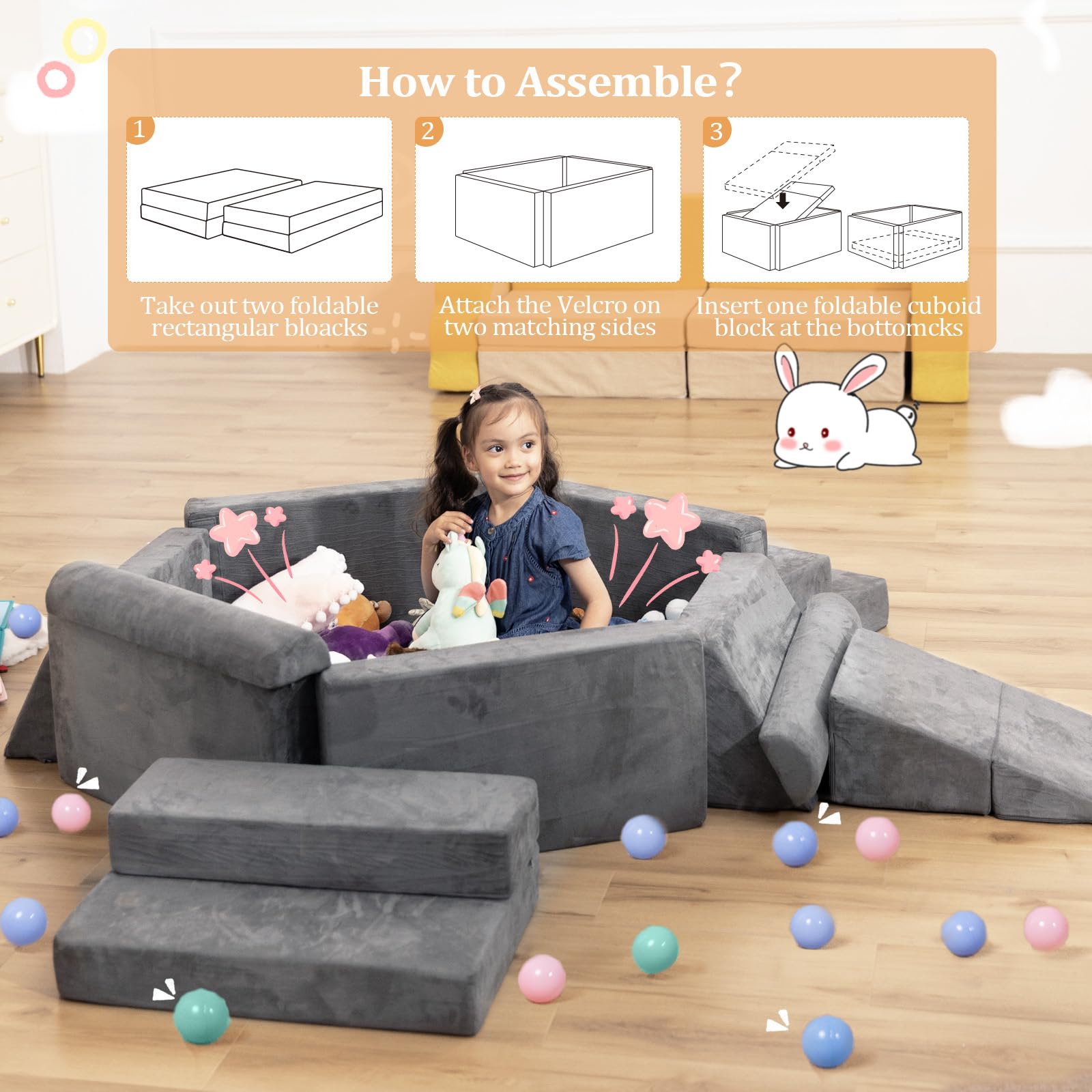 Toddler Sofa, Modular Kids Play Couch, Convertible Foam Climbing