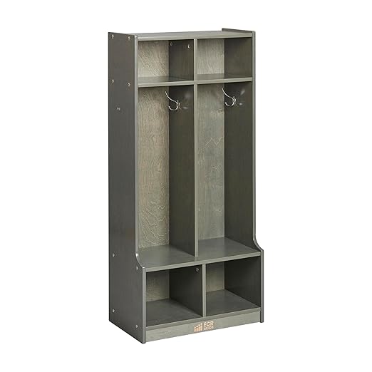 2-Section Coat Locker with Bench, Classroom Furniture, White Wash