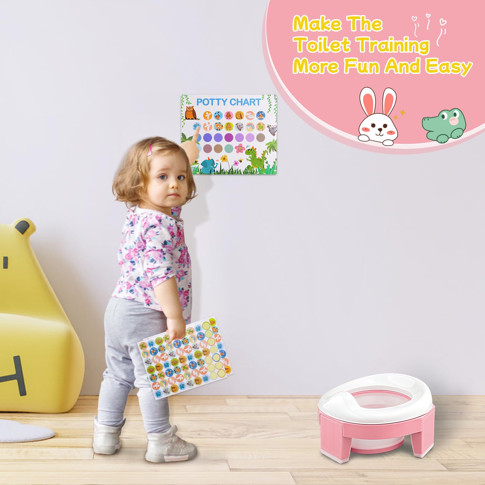 MCGMITT Portable Potty Seat for Kids Travel - Foldable Training Toilet Chair for Toddler Girls with Storage Bags for Outdoor and Indoor Easy to Clean(Pink)