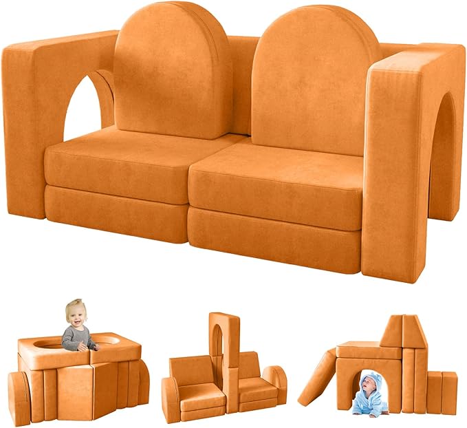 Kids Couch 10PCS, Modular Kids Play Couch for Playroom Bedroom, 10 in 1 Multifunctional