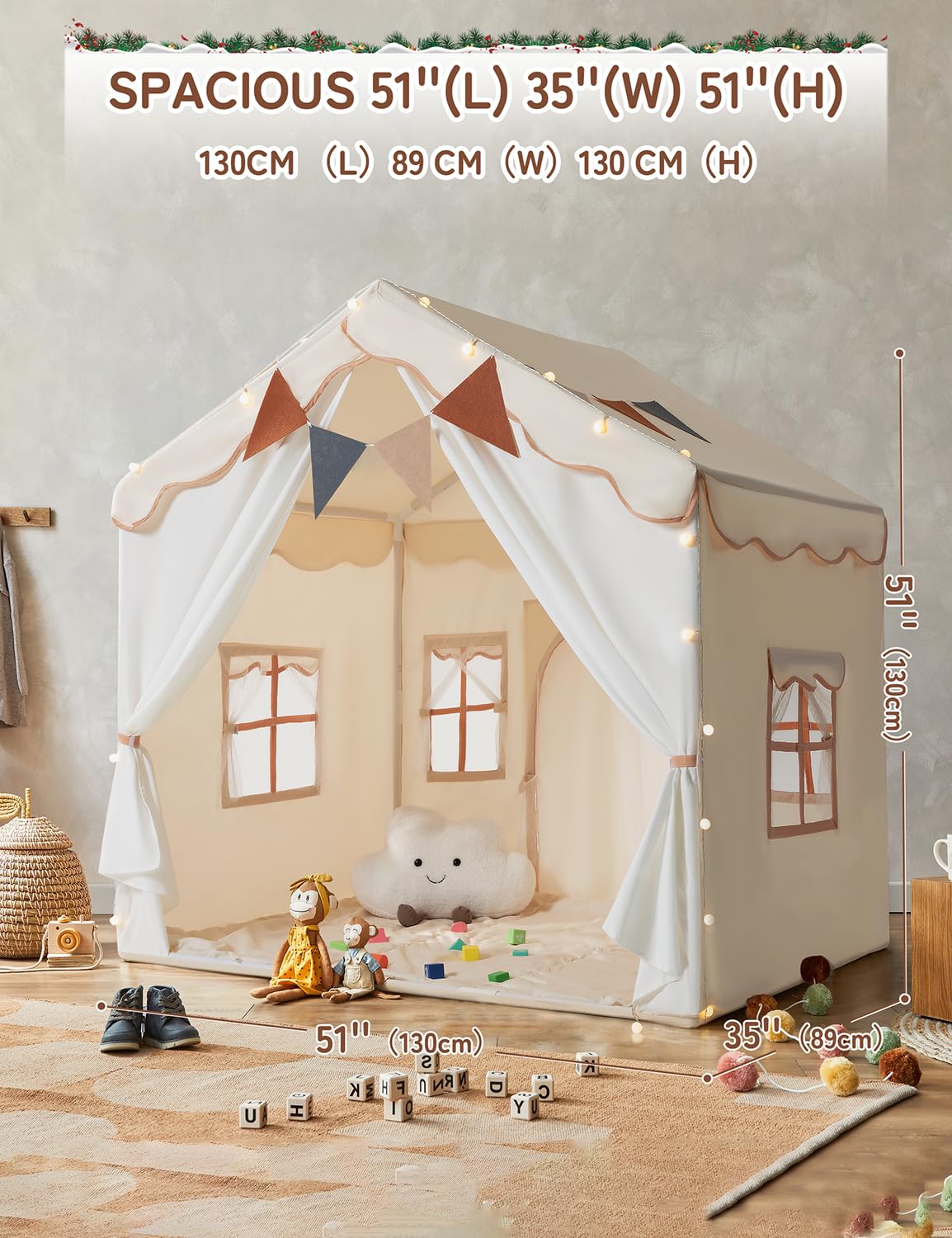 Kids Play Tent with Padded Mat and Lights