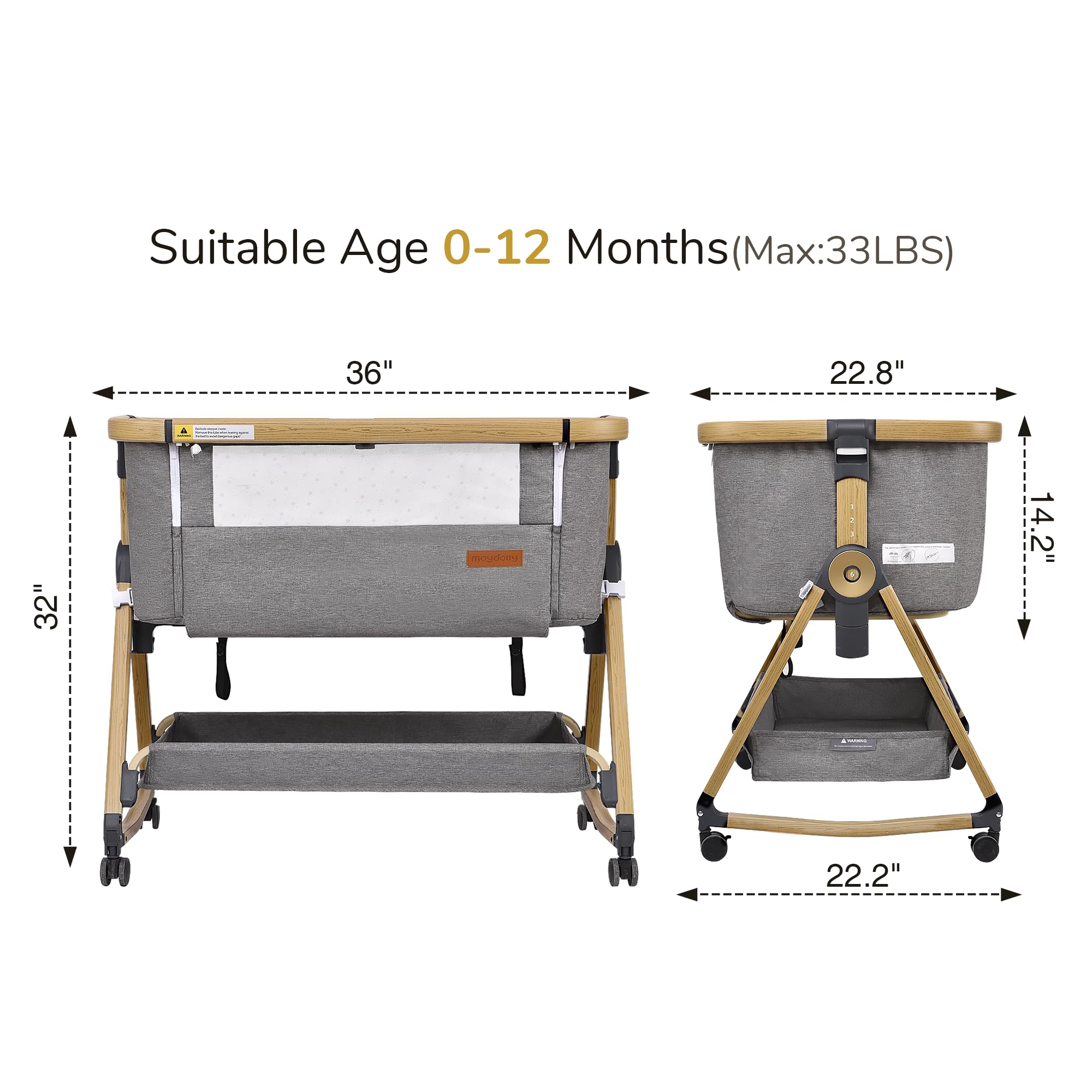 3-in-1 Baby Bassinet Bedside Sleeper with Adjustable Height