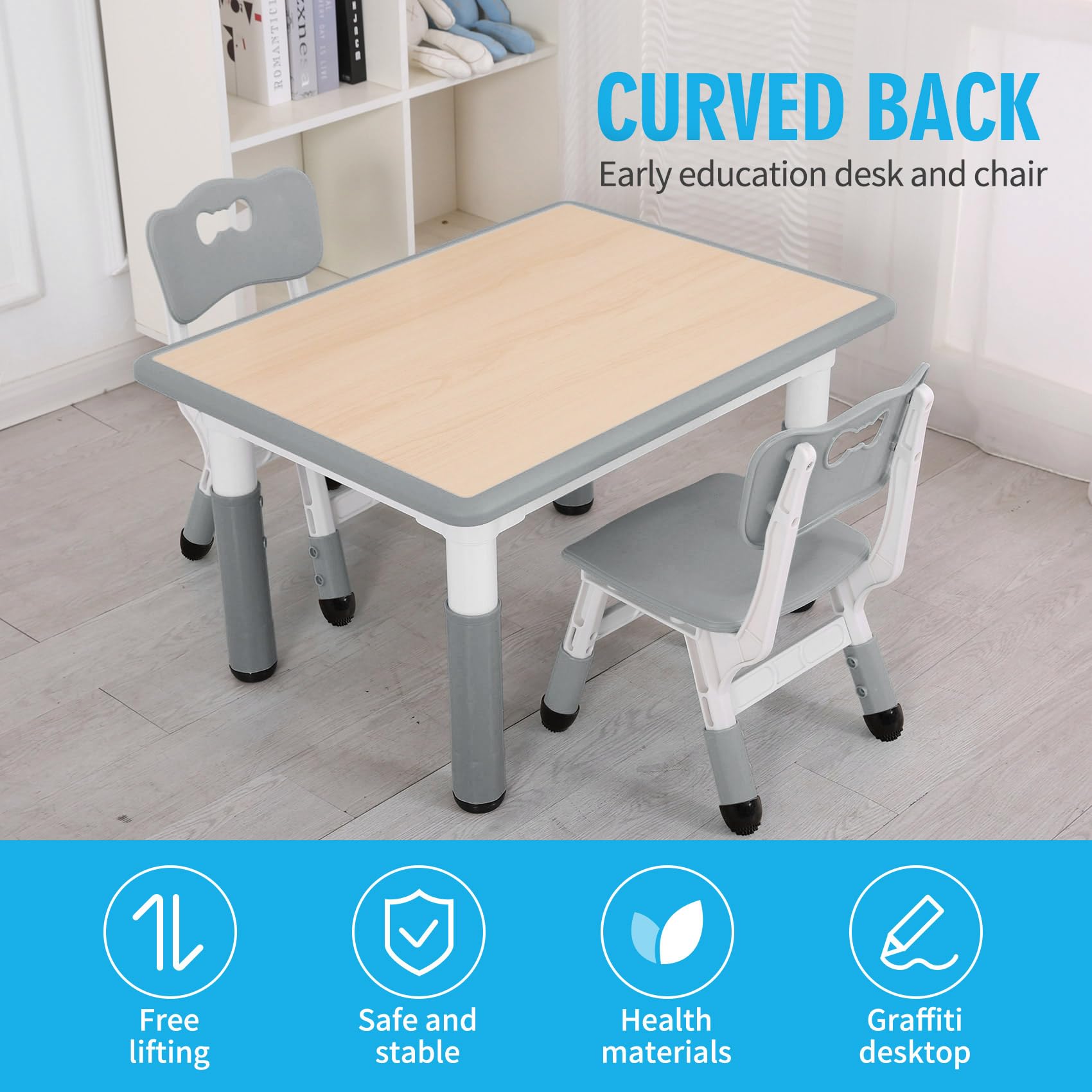 Height Adjustable Kids Table and Chairs Set