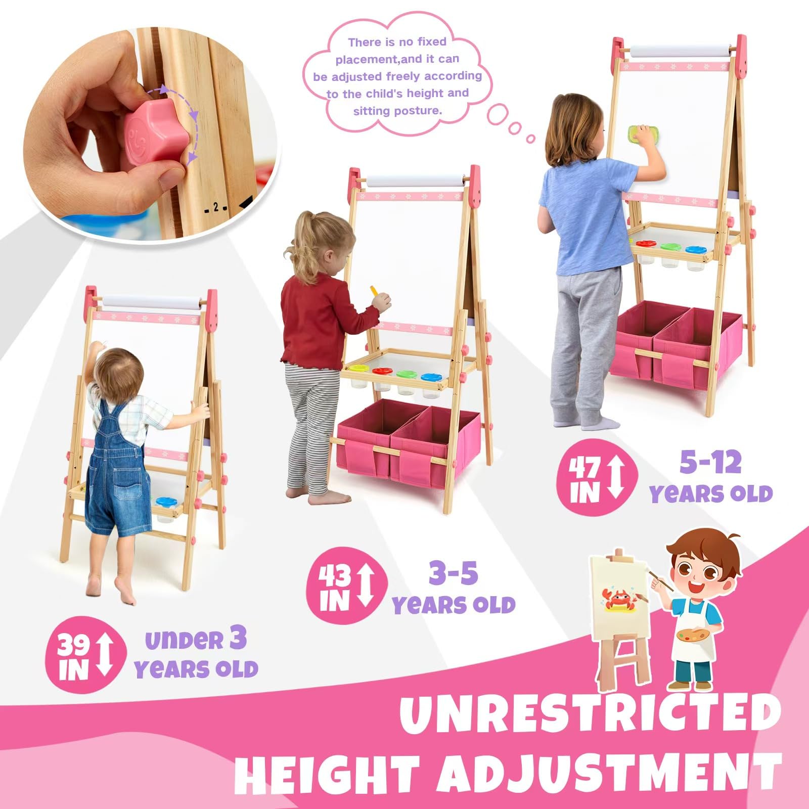 Dual-Sided Kids Art Easel with Accessories