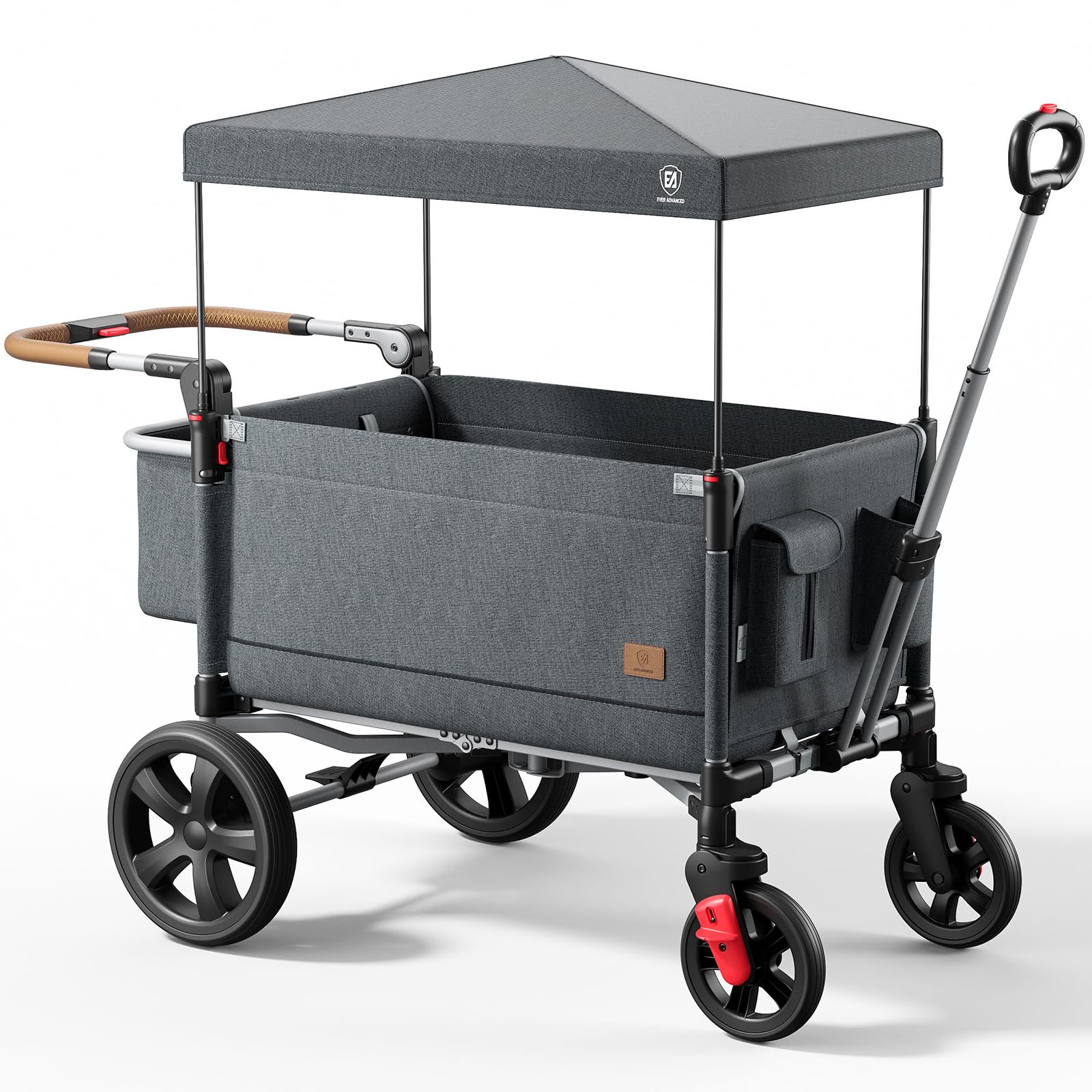 Side-unzip Wagon Stroller for 2 Kids, Push Pull Stroller with Adjustable Handle