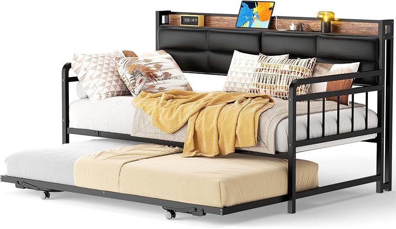 Daybed with Trundle, Twin Day Bed with Upholstered