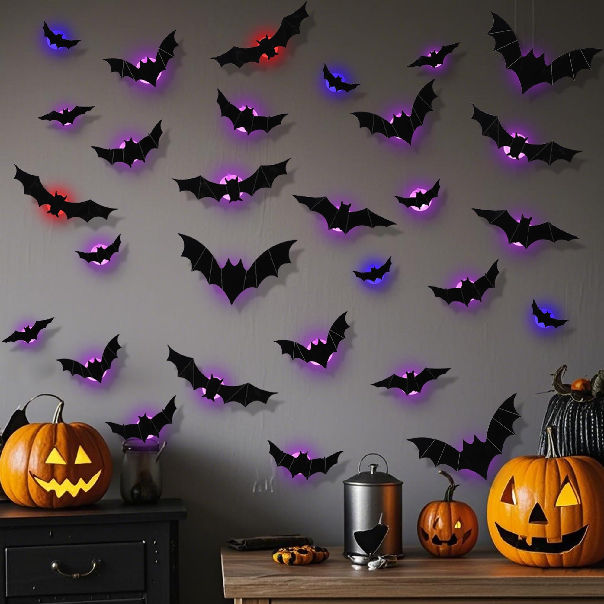 36 Pack Halloween Bats Wall Decor – Lighted 3D Bat Sticker