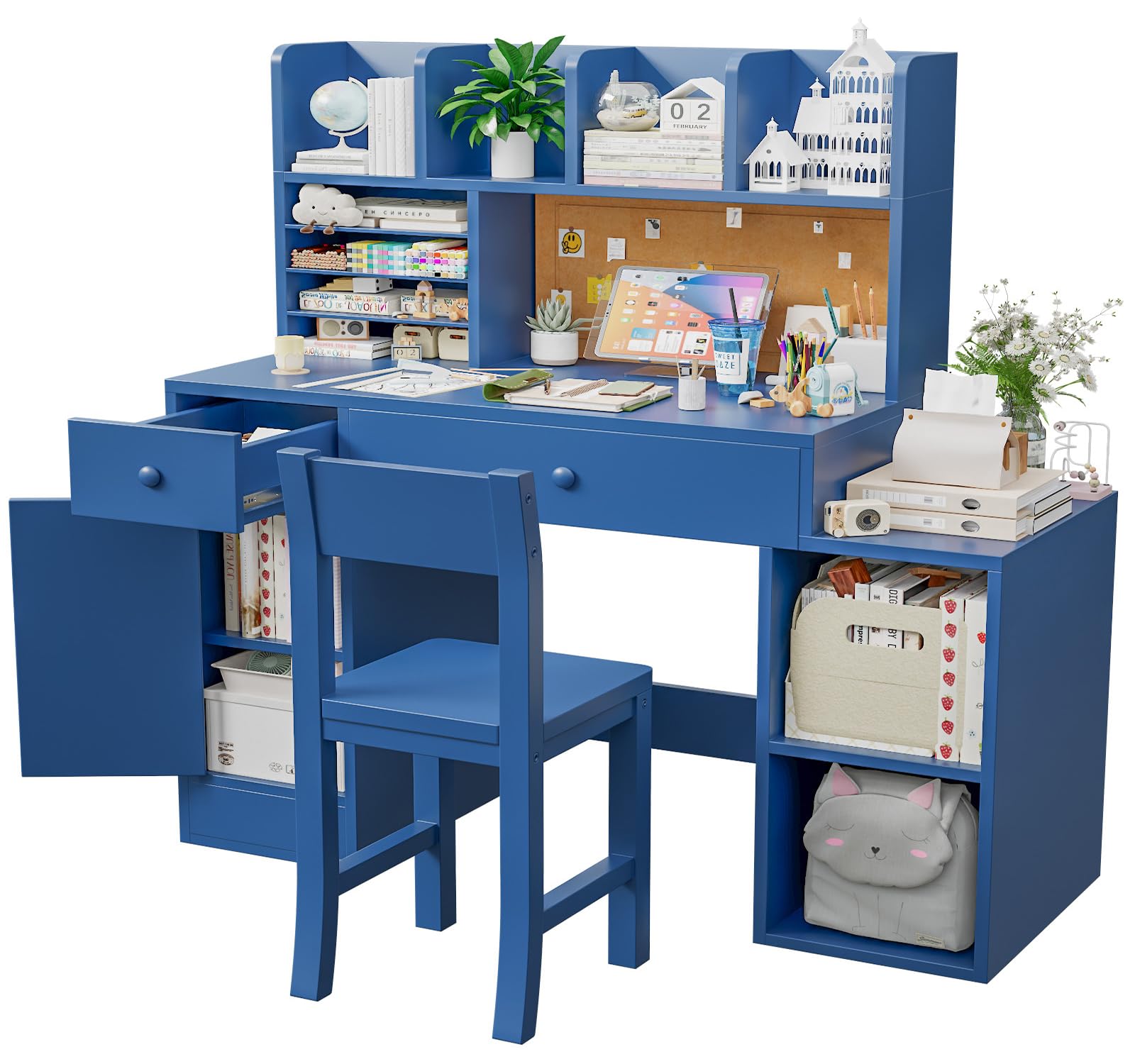 Kids Wooden Desk and Chair Set with Storage