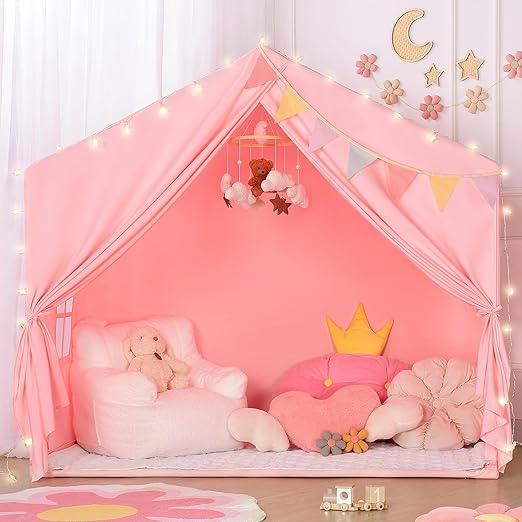 Play Tent Indoor - with Mat, Star Lights - Large Toddler Playhouse