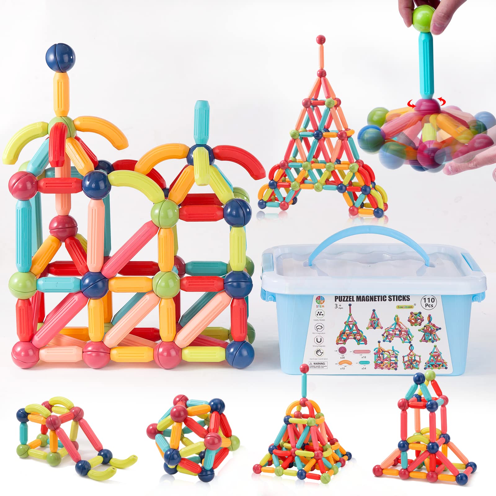 Magnetic Sticks STEM for Kids: 3 4 5 6 7 8+ Year Old 110pcs Educational Magnetic
