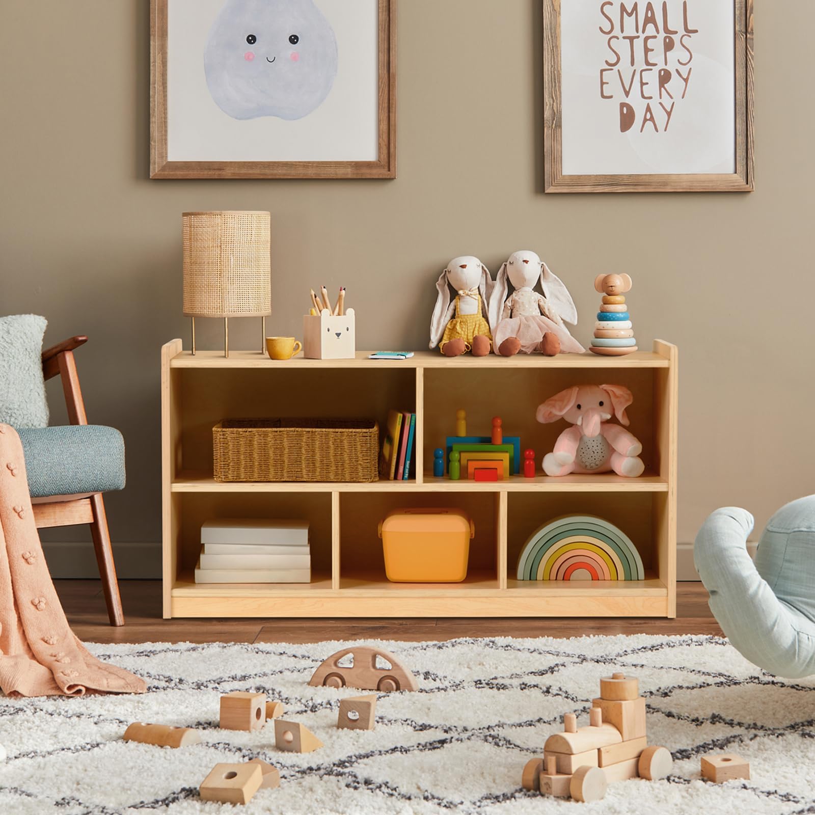 5-Section Wooden Storage Cabinet for Kids