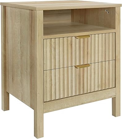 Lagoon Set of 2 Fluted 2 Drawer Nightstand, Bedside Table