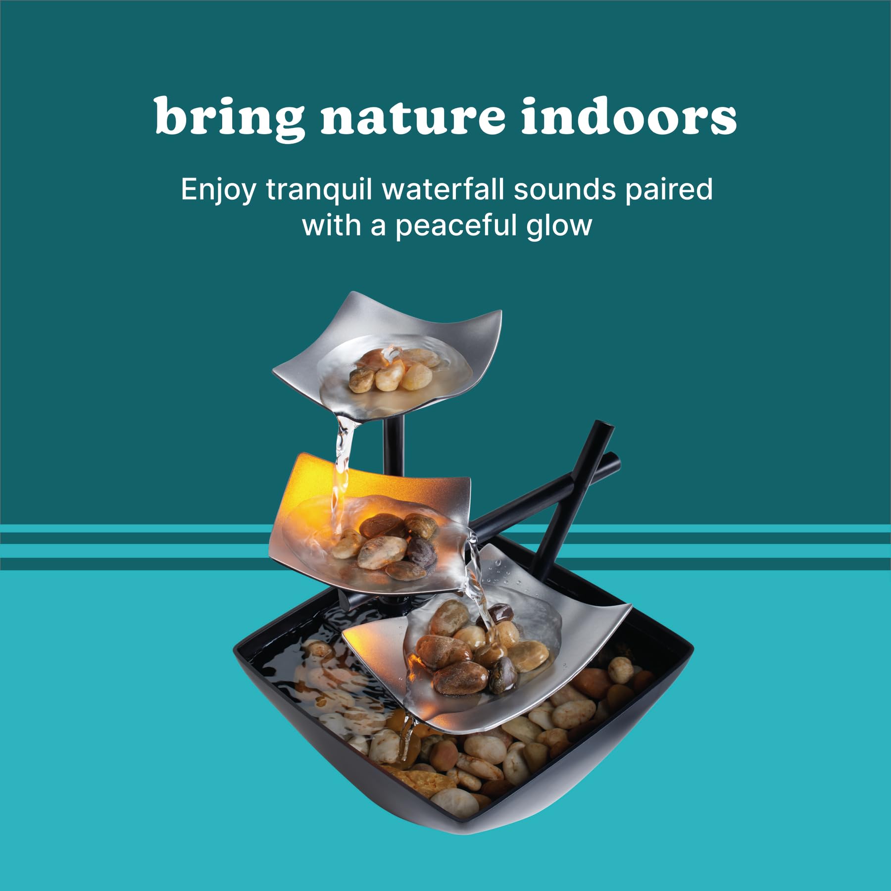 Tabletop Water Fountain with LED Light and Natural Stones