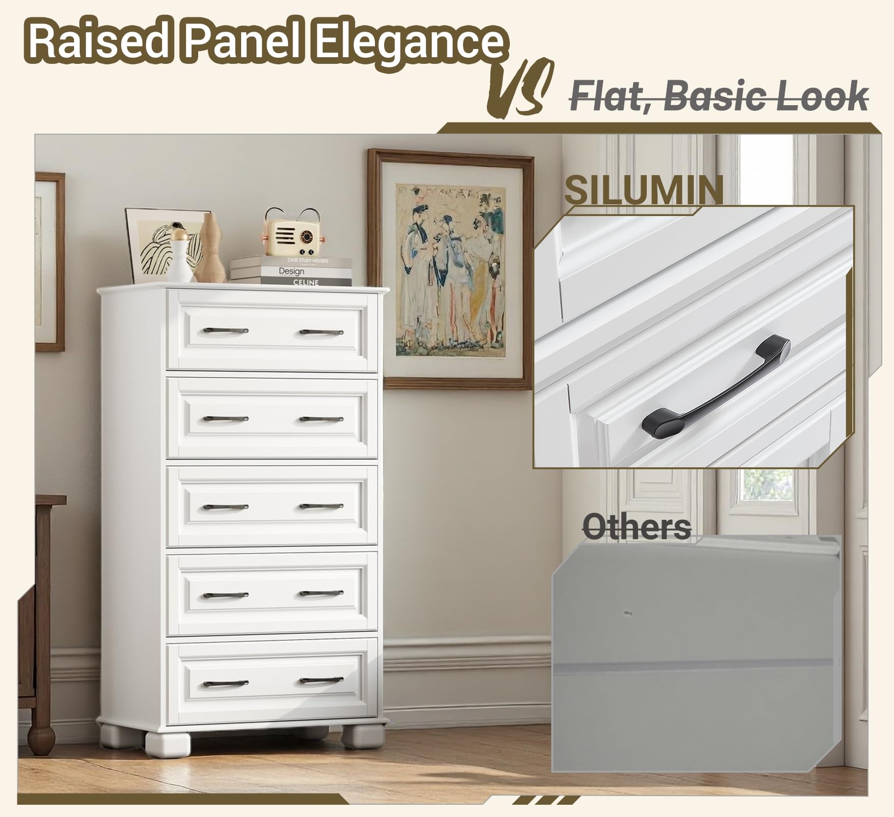 5 Drawer Wooden Dresser for Bedroom Storage