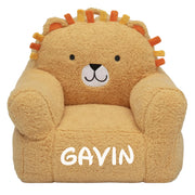 Personalized Lion Kids Chair, Plush Fabric, Custom Name Design, Soft Toddler Seating