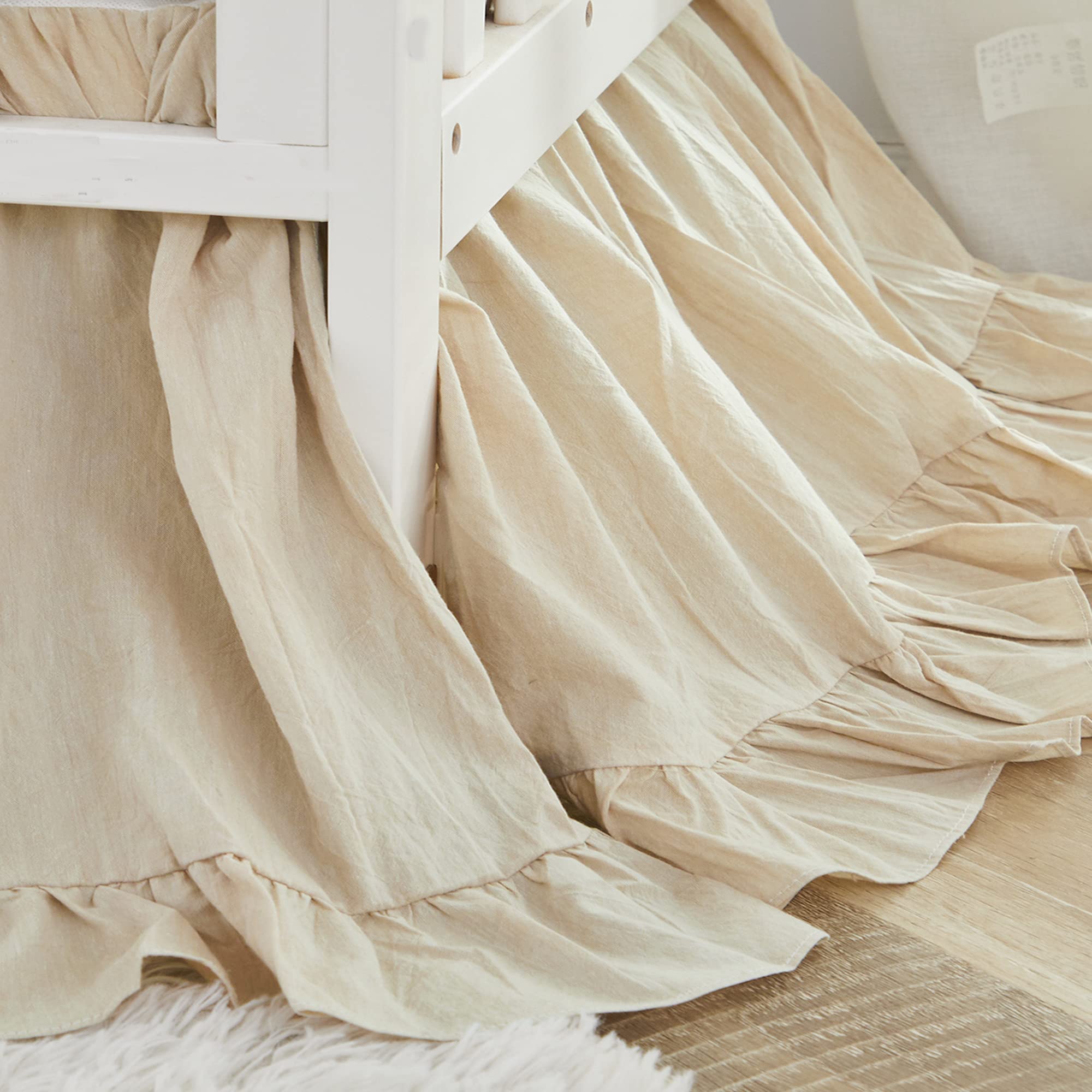 Boho Bohemian Girl Baby Nursery Crib Bed Skirt Dust Ruffle - Neutral Solid Color Beige