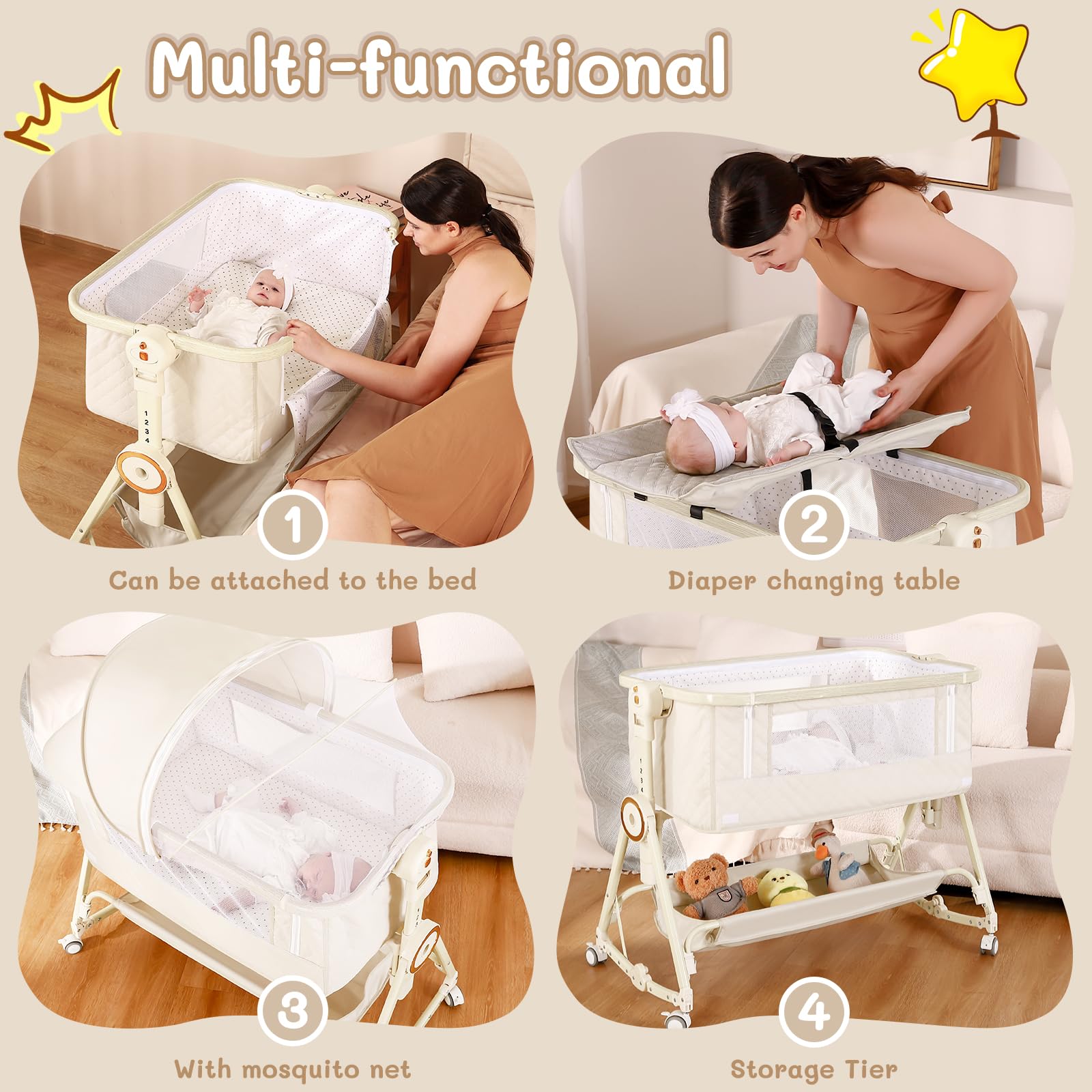 5-in-1 Baby Bedside Bassinet with Diaper Changer