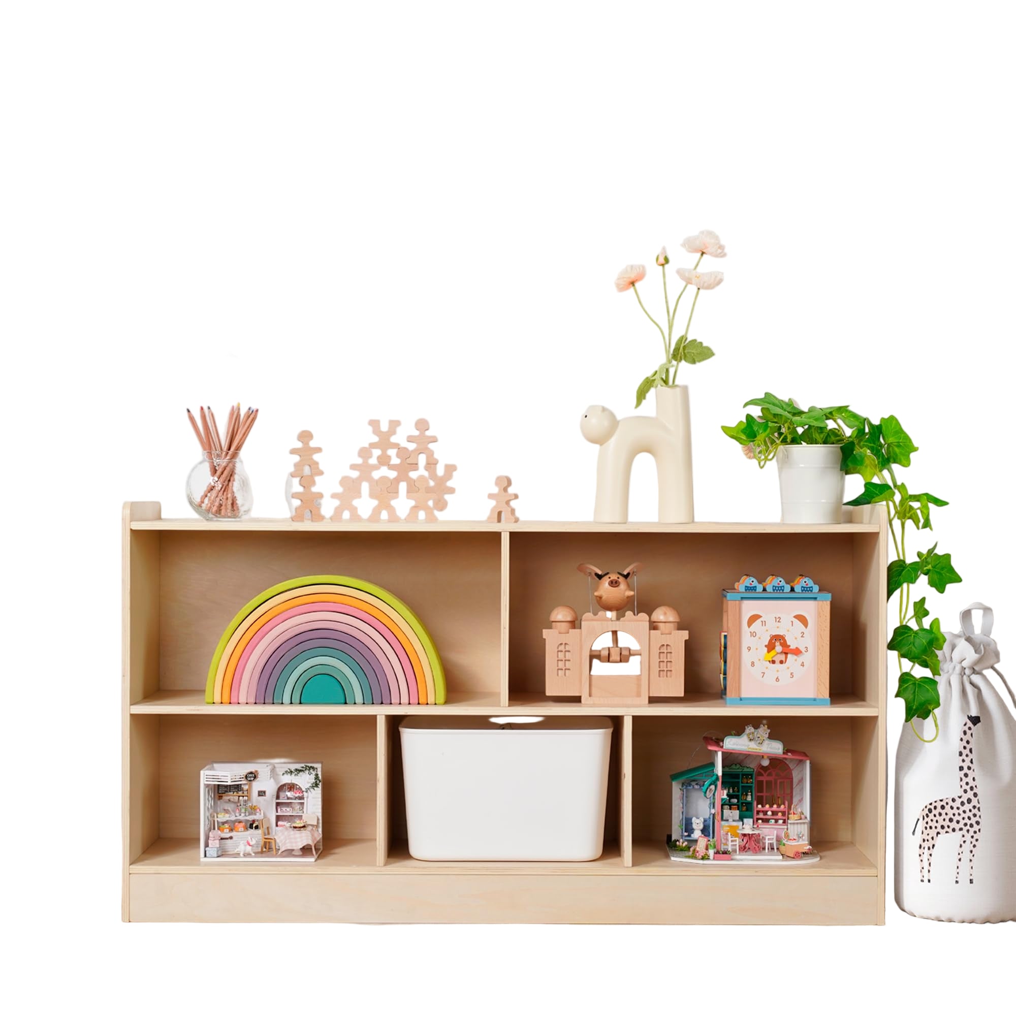 5-Section Wooden Toy Shelf for Kids, Montessori Shelf Storage