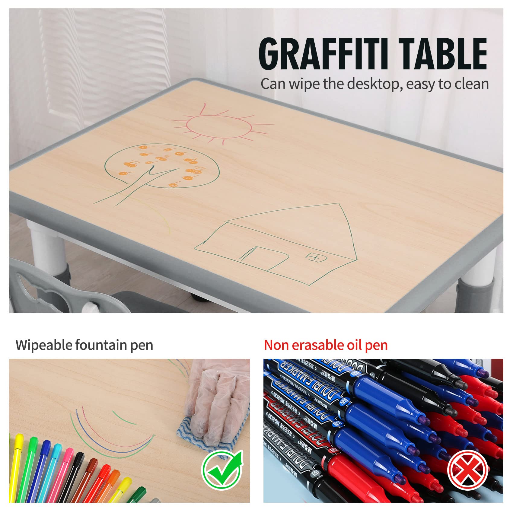 Height Adjustable Kids Table and Chairs Set