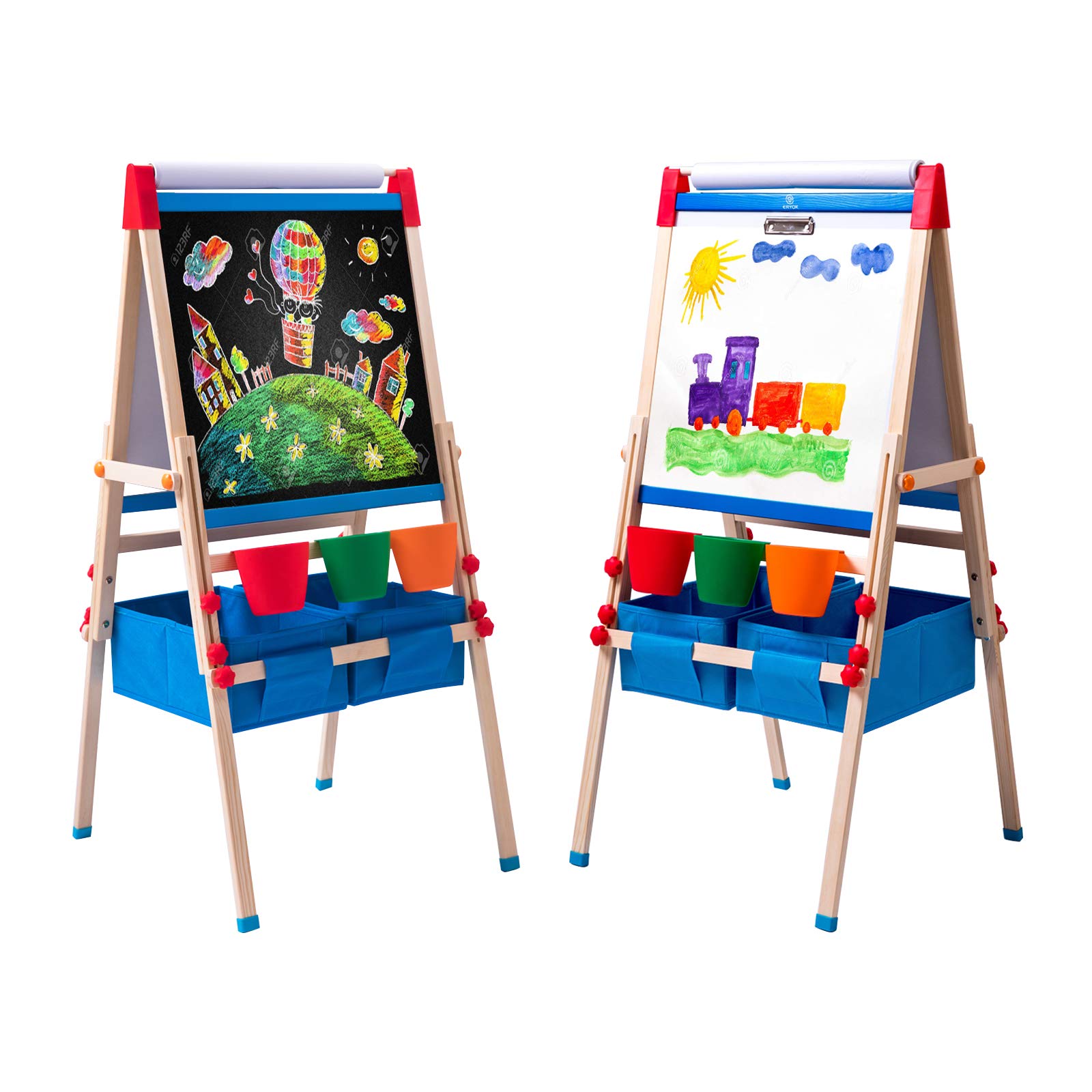 ERYOK Kid's Art Easel with Adjustable Double-sided Magnetic Board, Paper Roll, Storage and Accessories, Standing Art Easel for Kids (31-55.5 inches)
