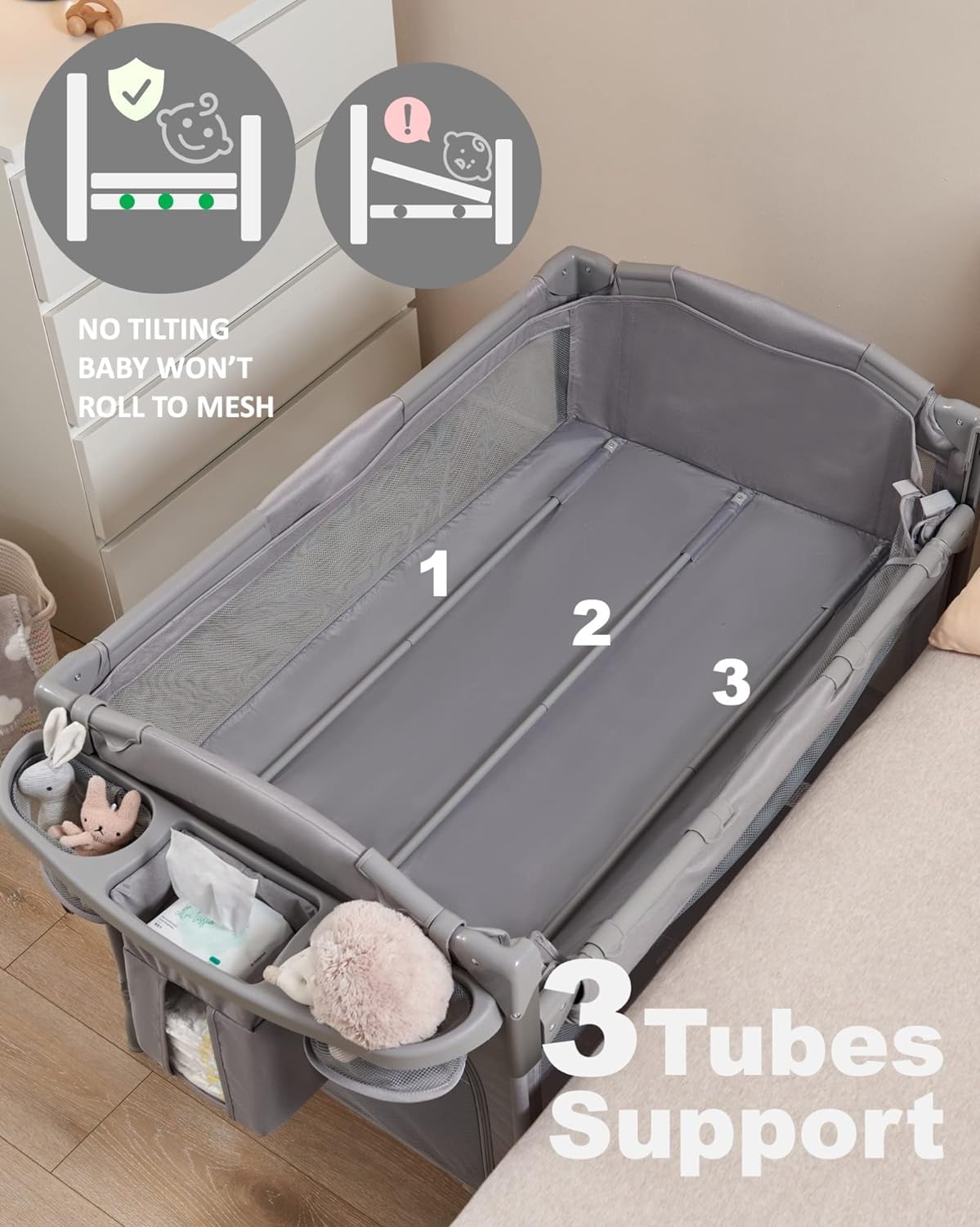 4-in-1 Baby Bassinet Bedside Sleeper with Changing Table