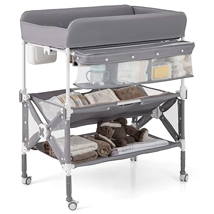 Portable Baby Changing Table, Foldable Waterproof Diaper Changing Station w/Wheels