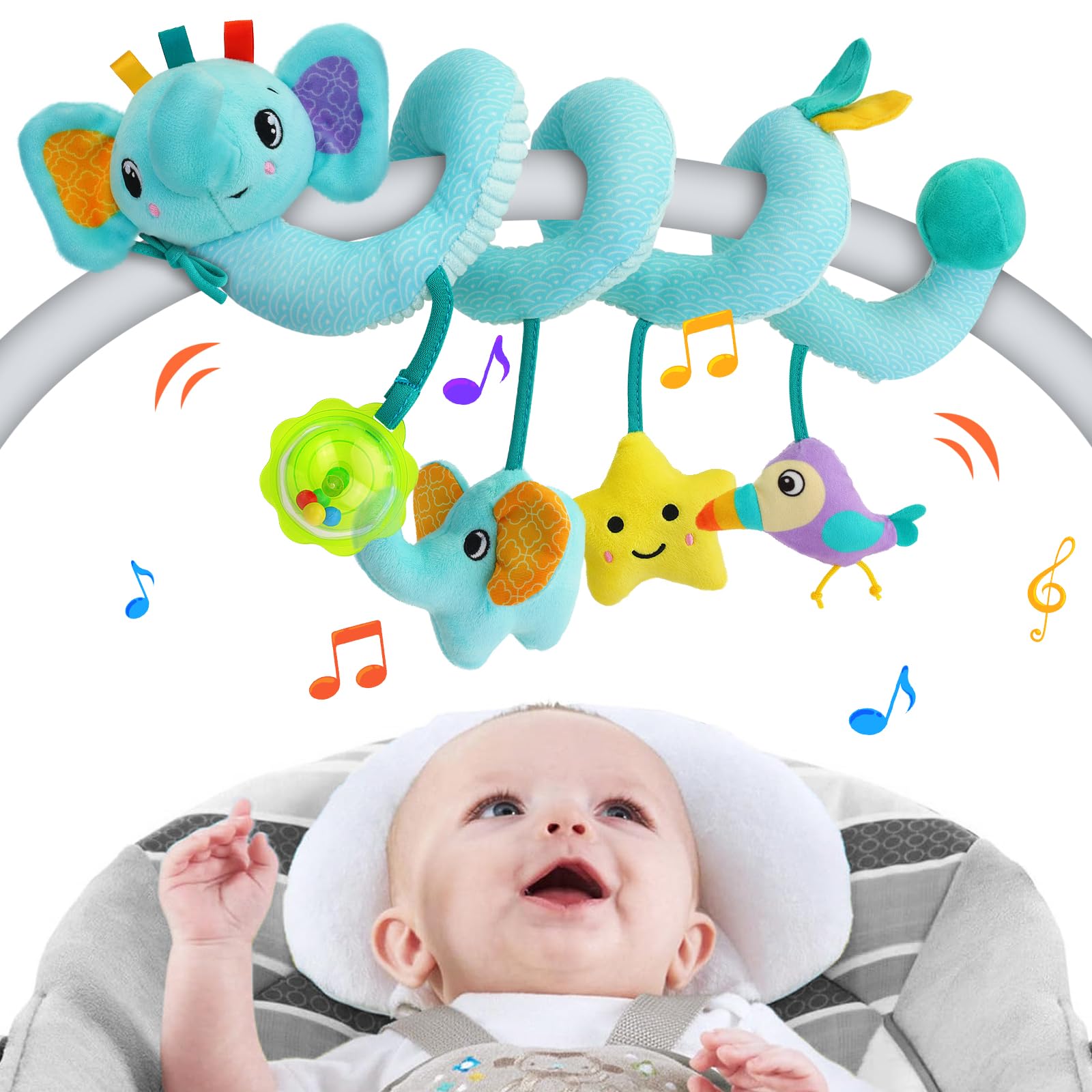 Spiral Car Seat Activity Toy, Stroller Arch Toy, Baby Crib Toys Hanging