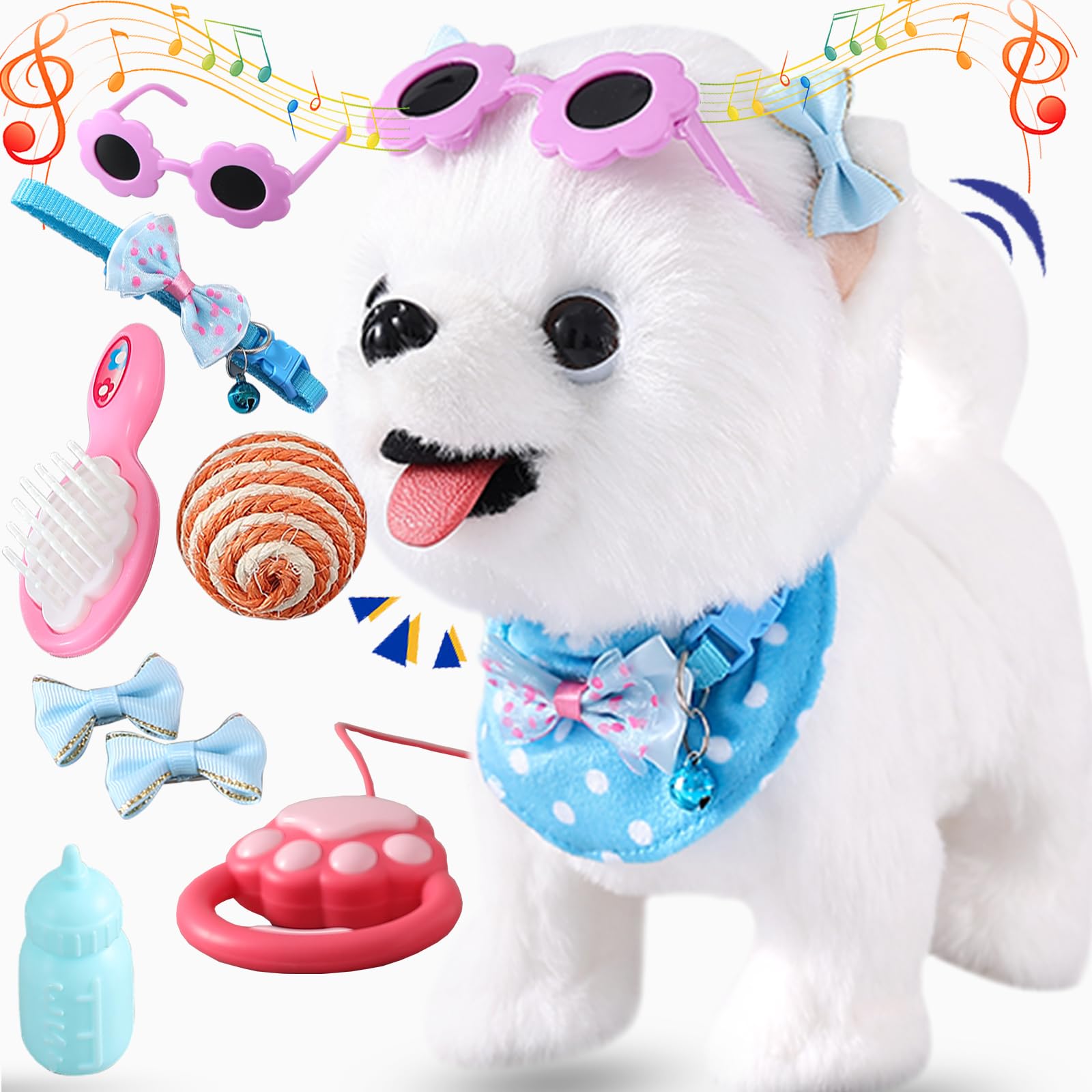 Walking Dog Toy for Kid Girl Puppy Toy Licking Barking with Leash