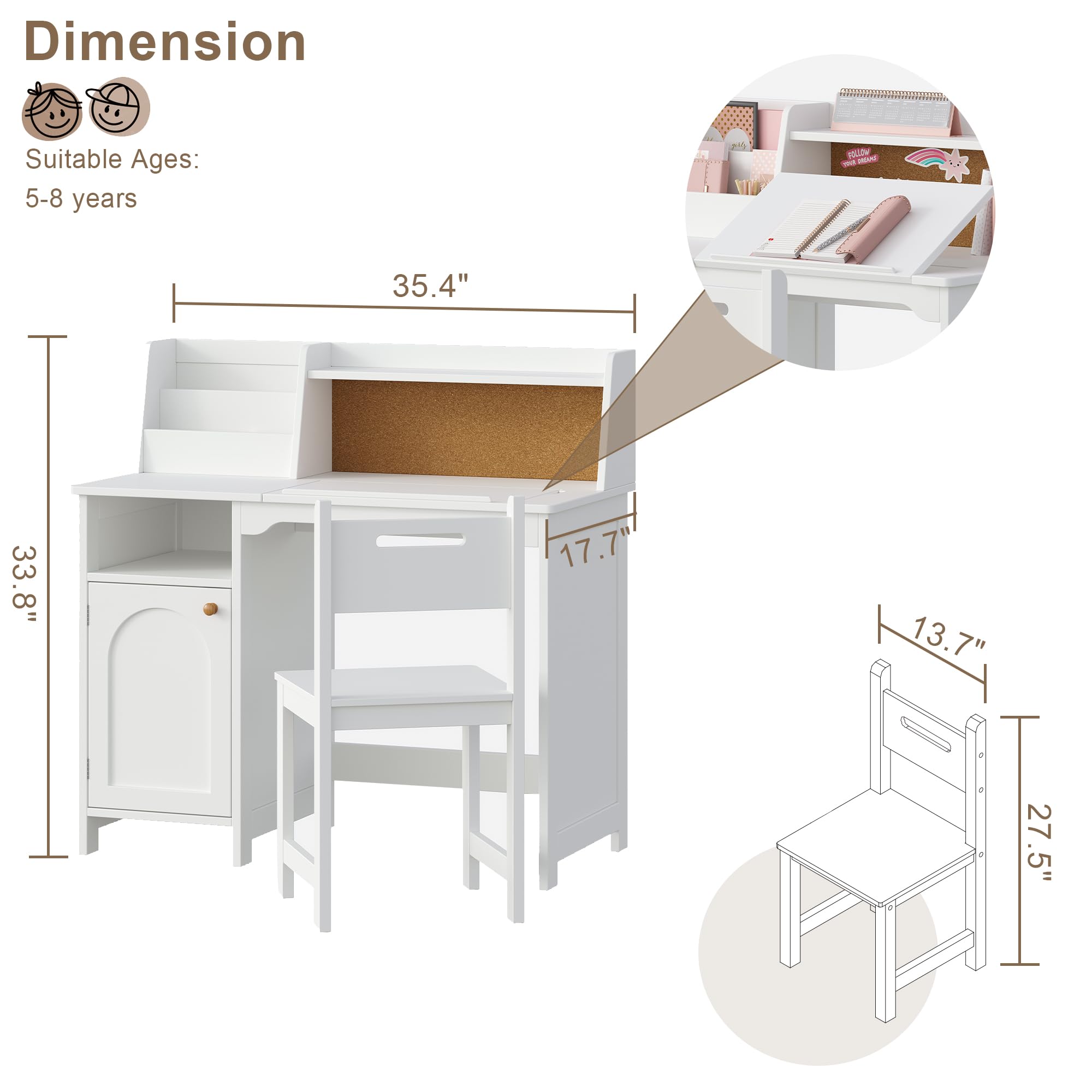 Kids Study Desk and Chair Set with Hutch and Storage