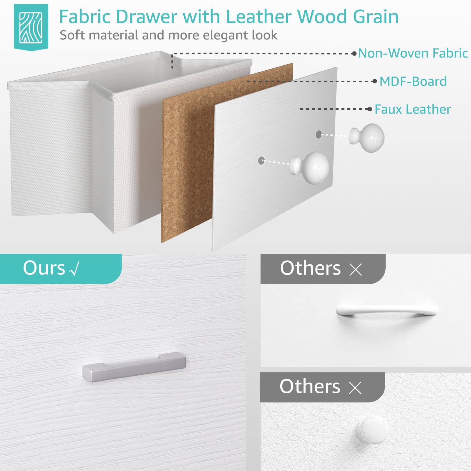 5-Drawer Fabric Dresser with Wood Grain Top