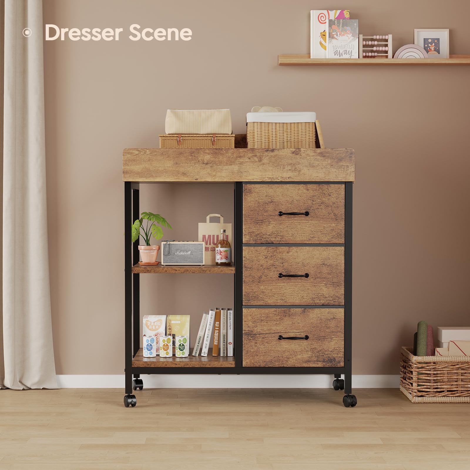 Baby Changing Table Dresser with Drawers and Shelves
