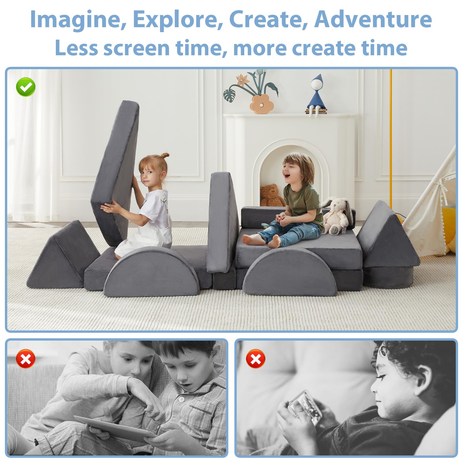 16-Piece Modular Kids Play Couch