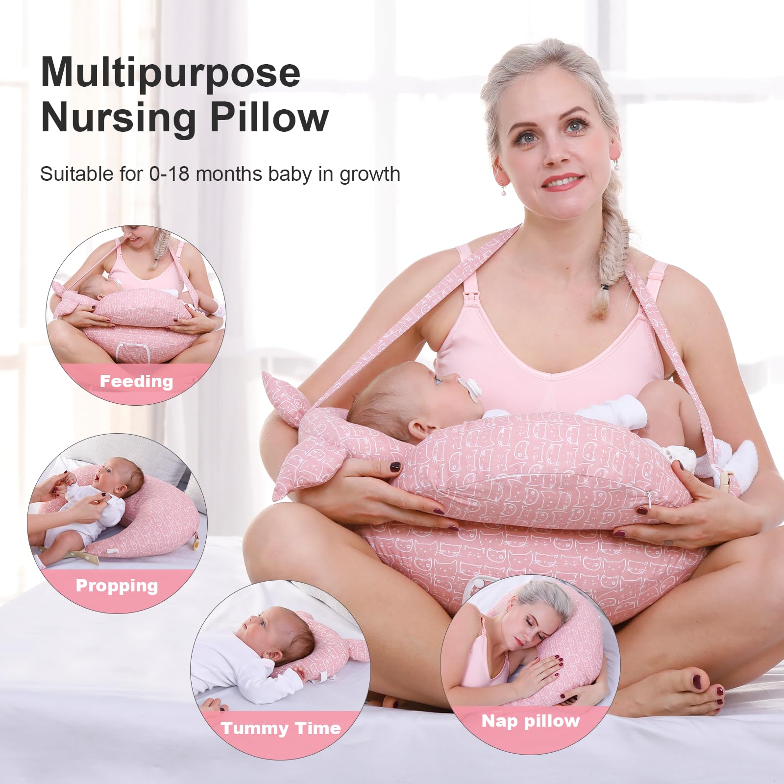 TinyTotsJoy Nursing Pillow for Breastfeeding, Breastfeeding Pillows for More Support for Mom and Baby, with Adjustable Waist Strap