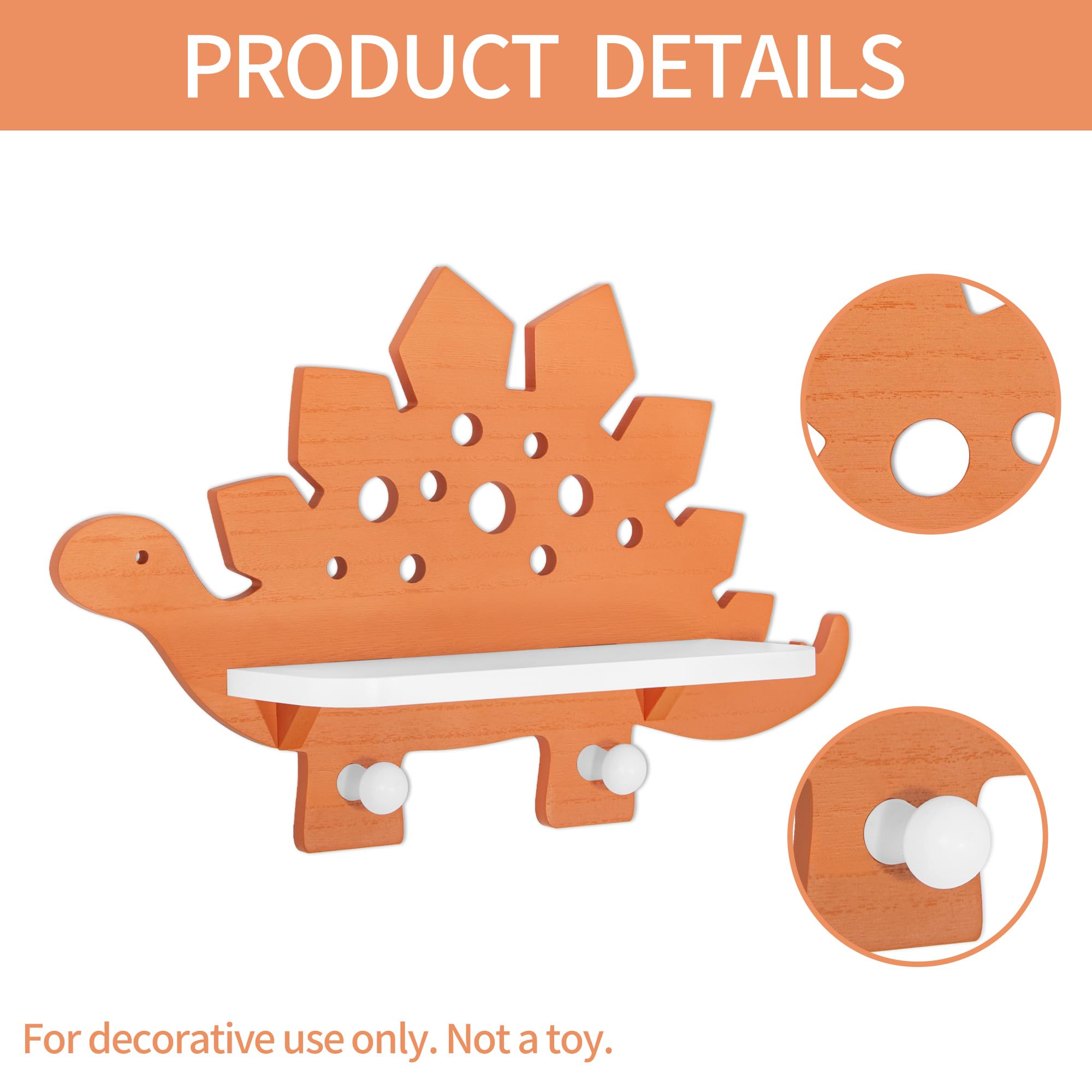 Dinosaur Wooden Wall Shelf for Kids Room