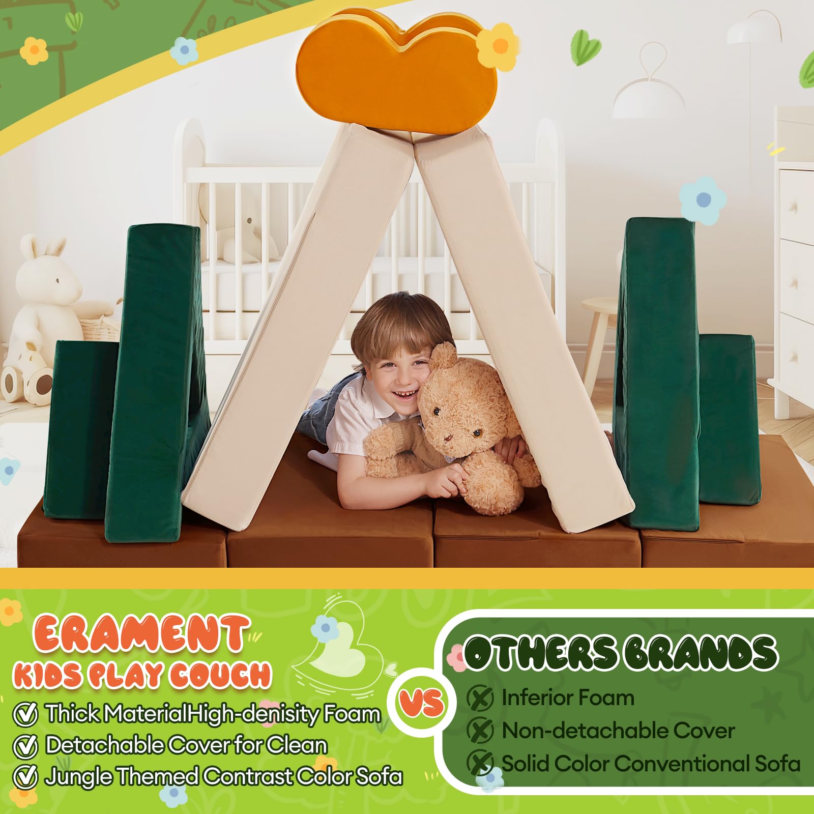 18-Piece Modular Kids Play Couch Jungle Theme