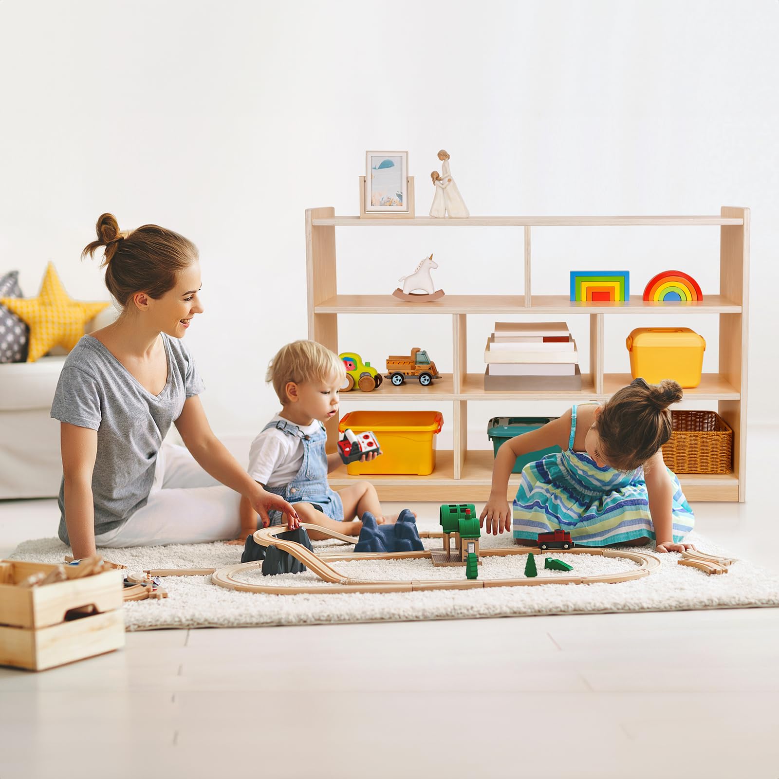 Montessori Toy Shelf and Storage, 31.5" H, 3-Tier Toy Storage Organizer with 8 Cubby