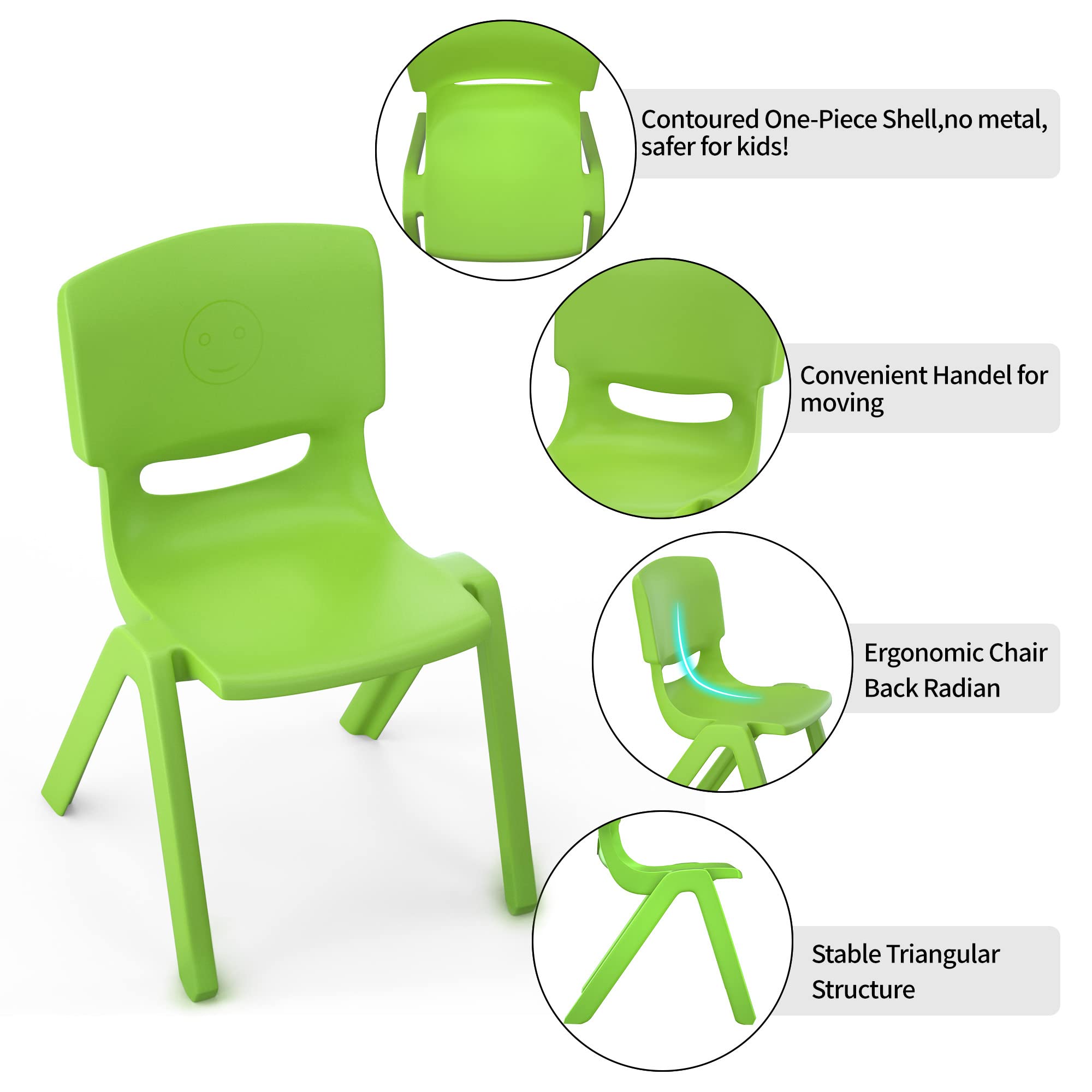 Stackable Kids School Chairs Set of 6 with 11 Inch Seat Height