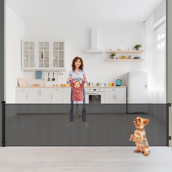 Retractable Baby Gate for Stairs, Double Lock System, 190 x 42 Inches
