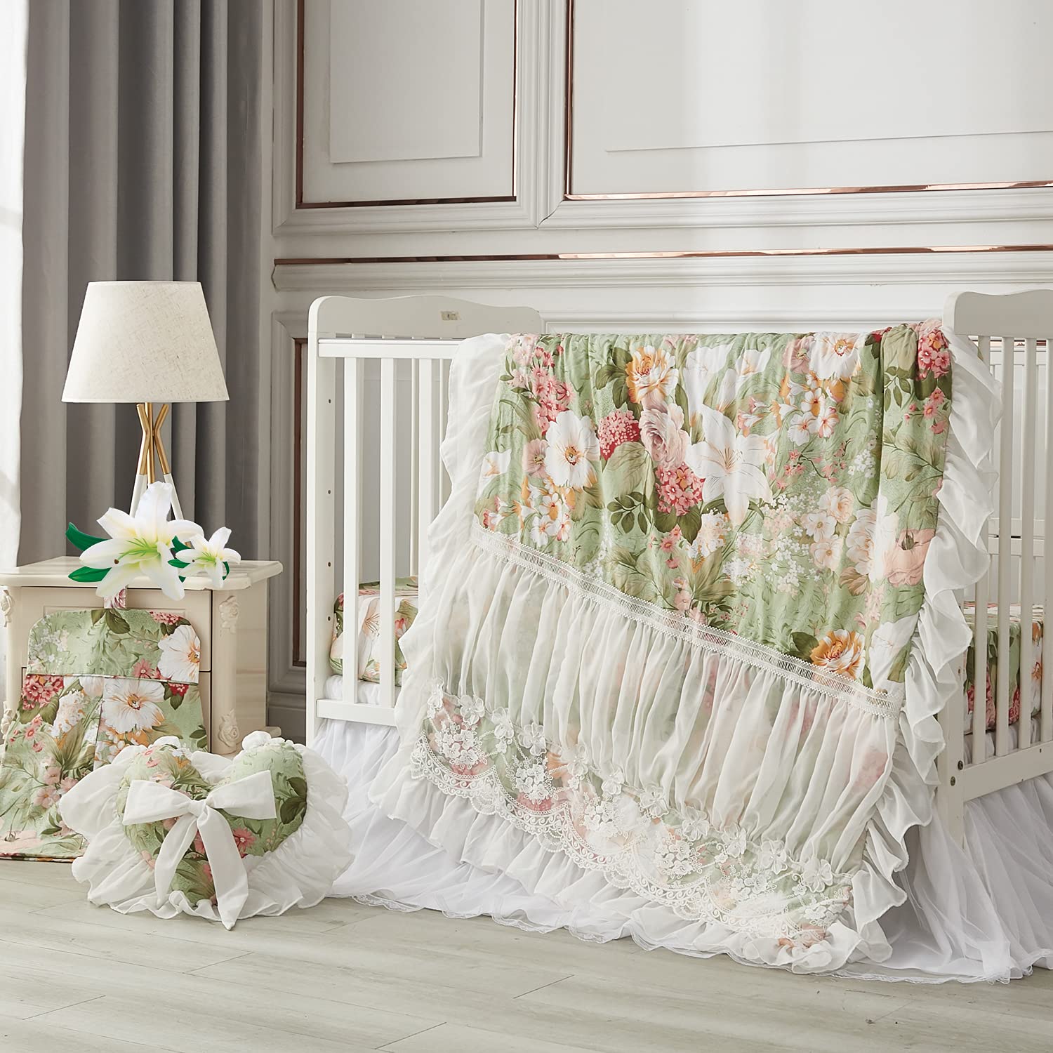 Brandream Crib Bedding Sets for Girls Garden Floral Nursery Set 3-Piece