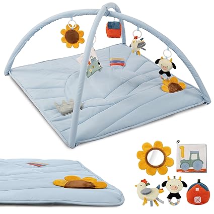 Baby Play Gym and Tummy Time Mat - Soft Mat with 5 Farm Toys