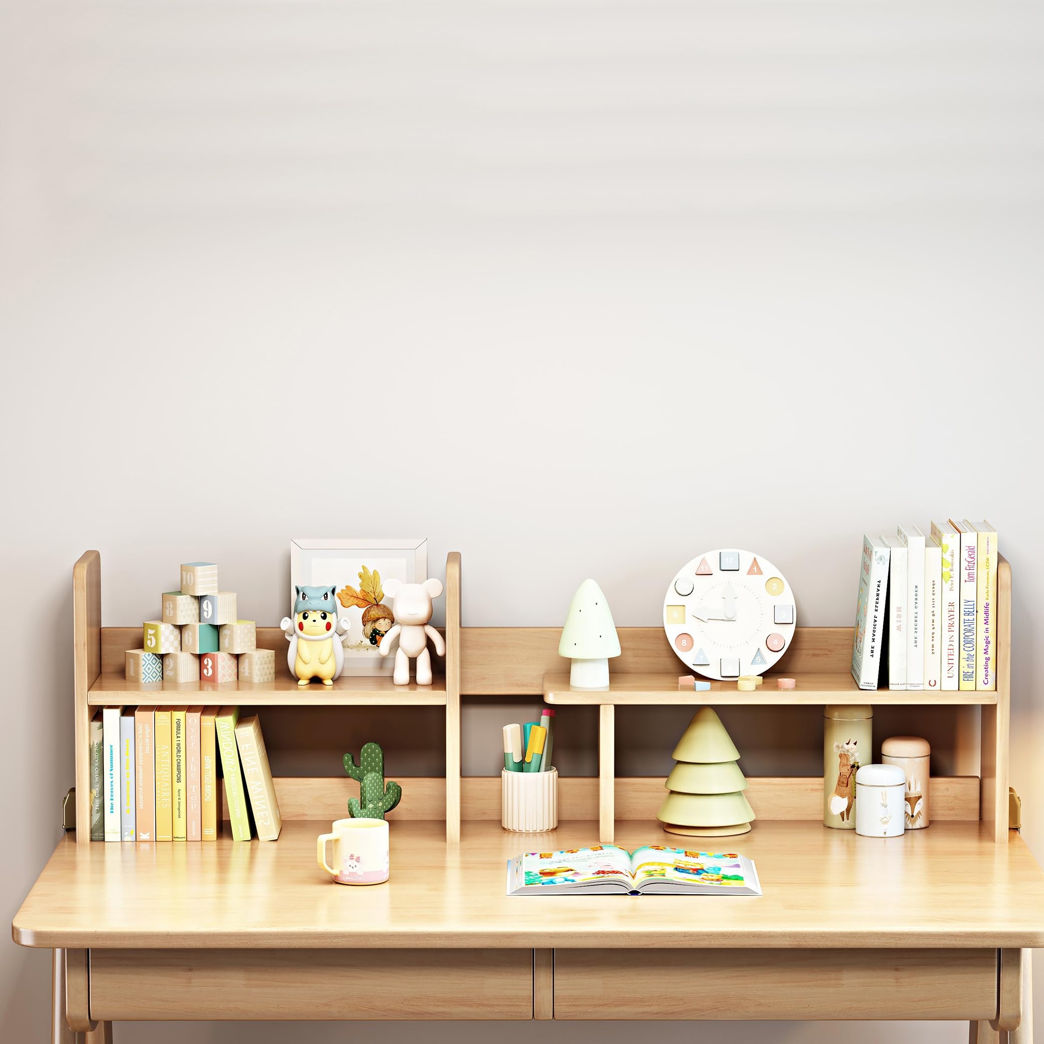 Rubber Wood Kids Study Desk with Bookshelf and Drawers